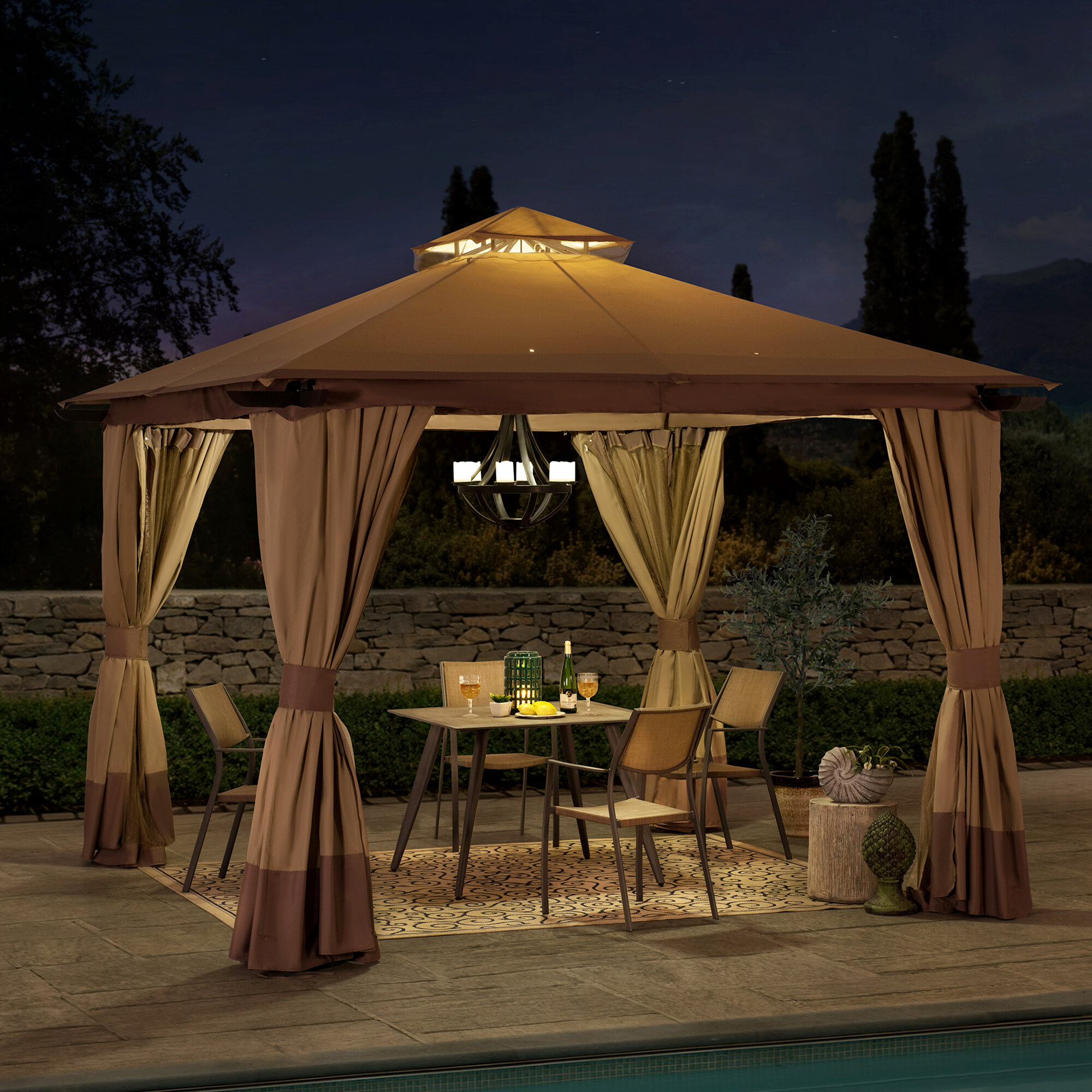 Brown Polyester Steel Patio Gazebo