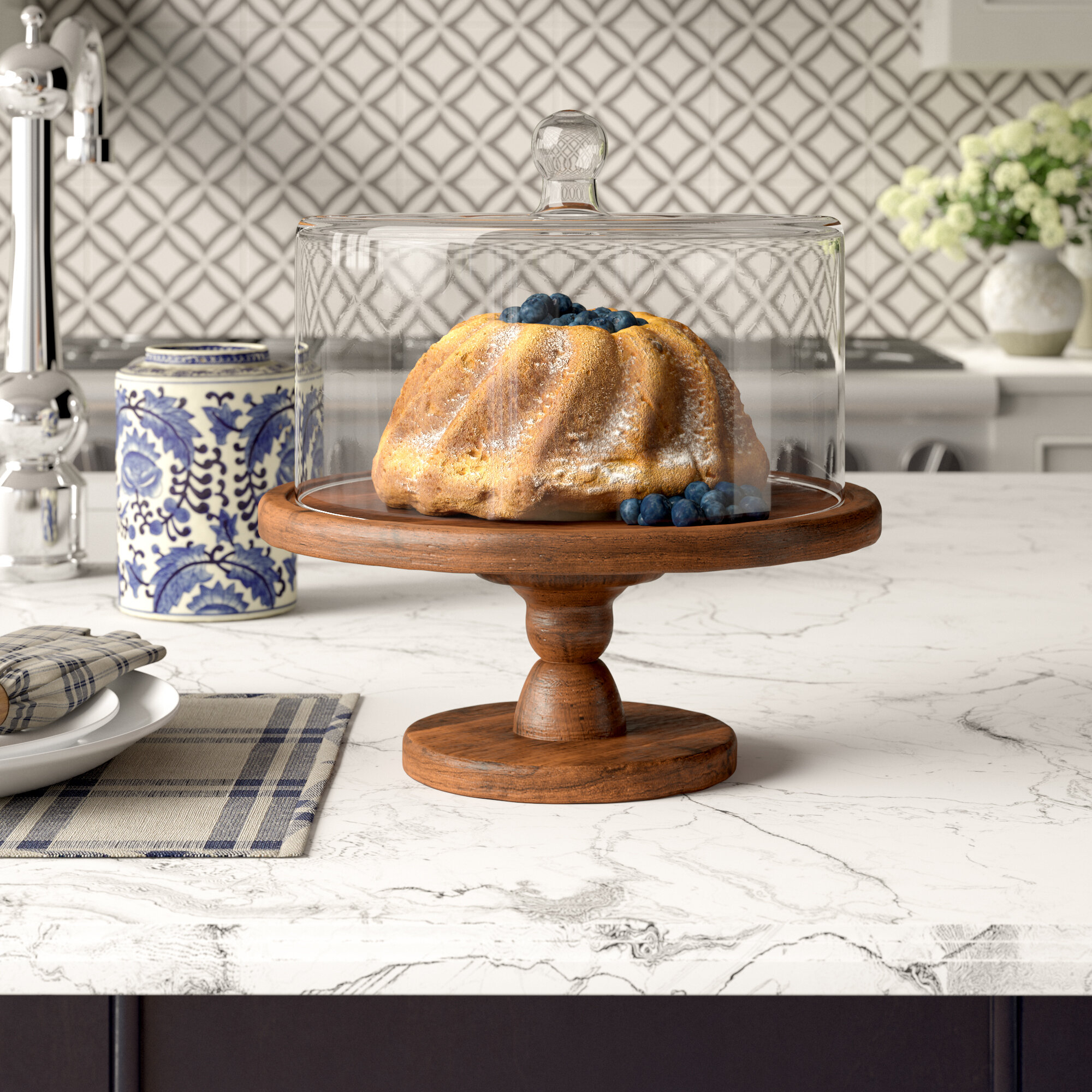 Brown Round Wood Tiered Stand