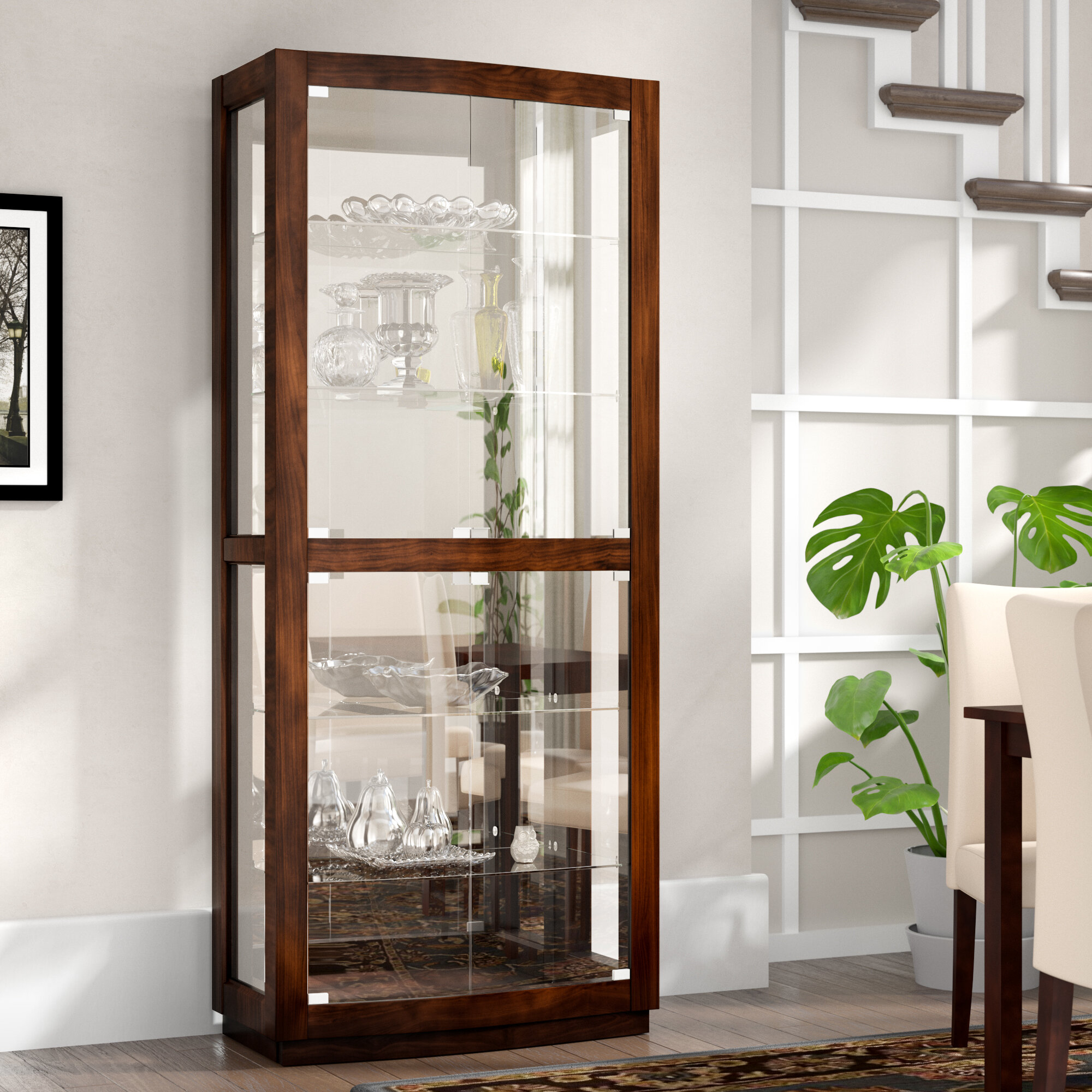 Brown Solid Manufactured Wood Lighted Curio Cabinet
