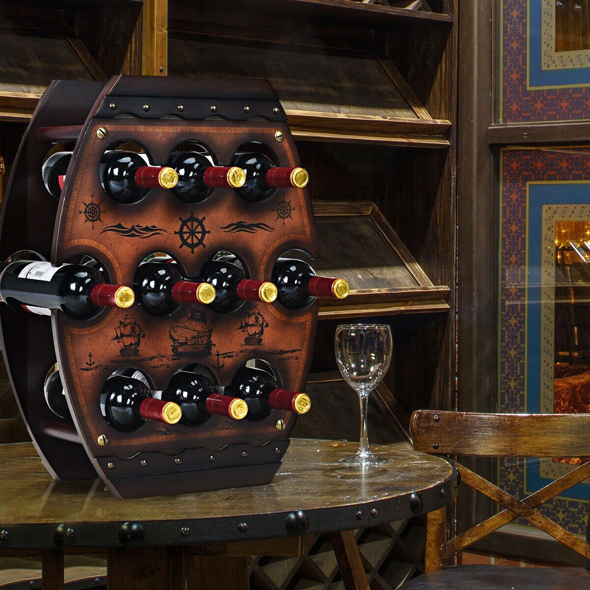 Brown Solid Manufactured Wood Wine Bottle Rack