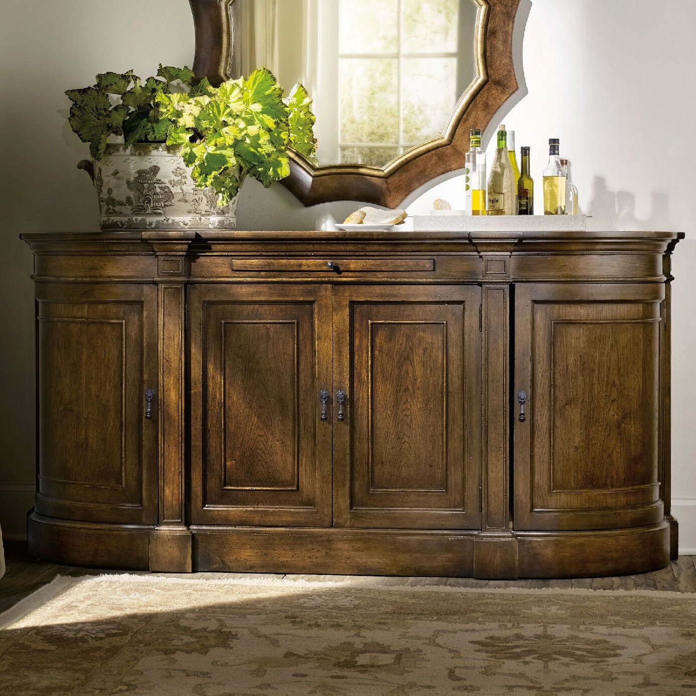 Brown Solid Rubberwood Antique Credenza