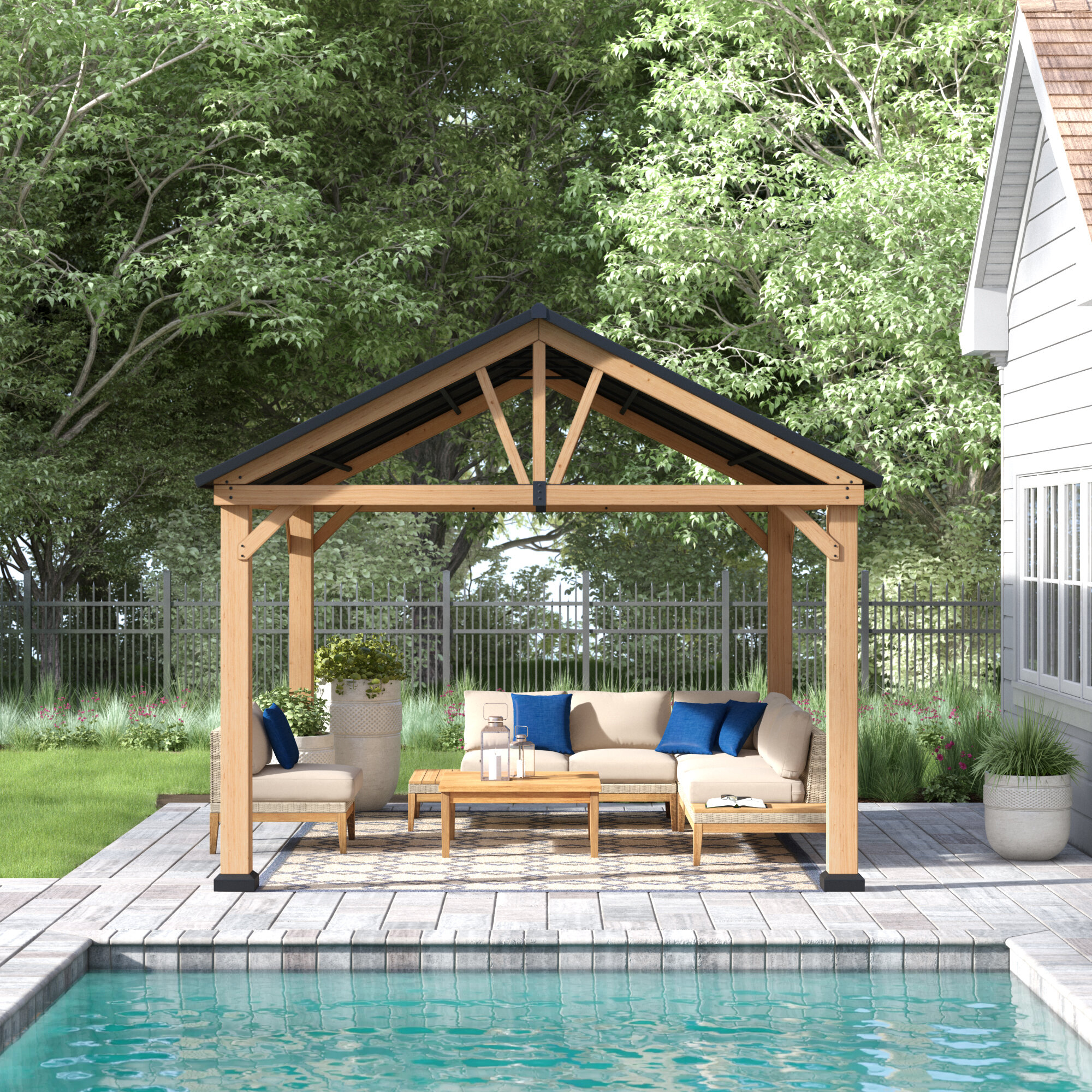 Brown Solid Wood Steel Patio Gazebo