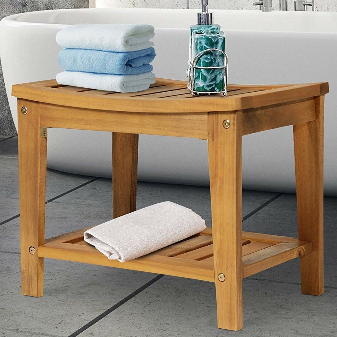 Brown Wood Freestanding Shower Bench