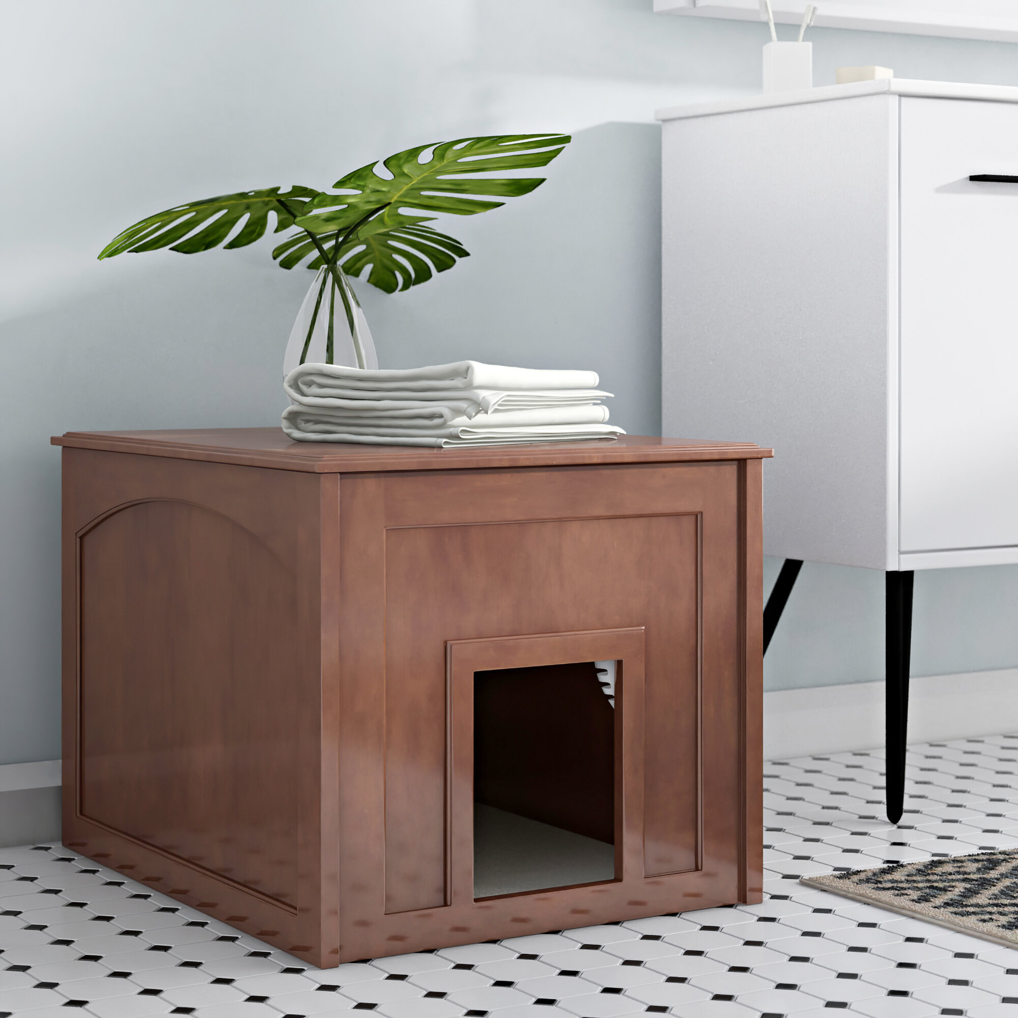 Brown Wood Litter Box Enclosure