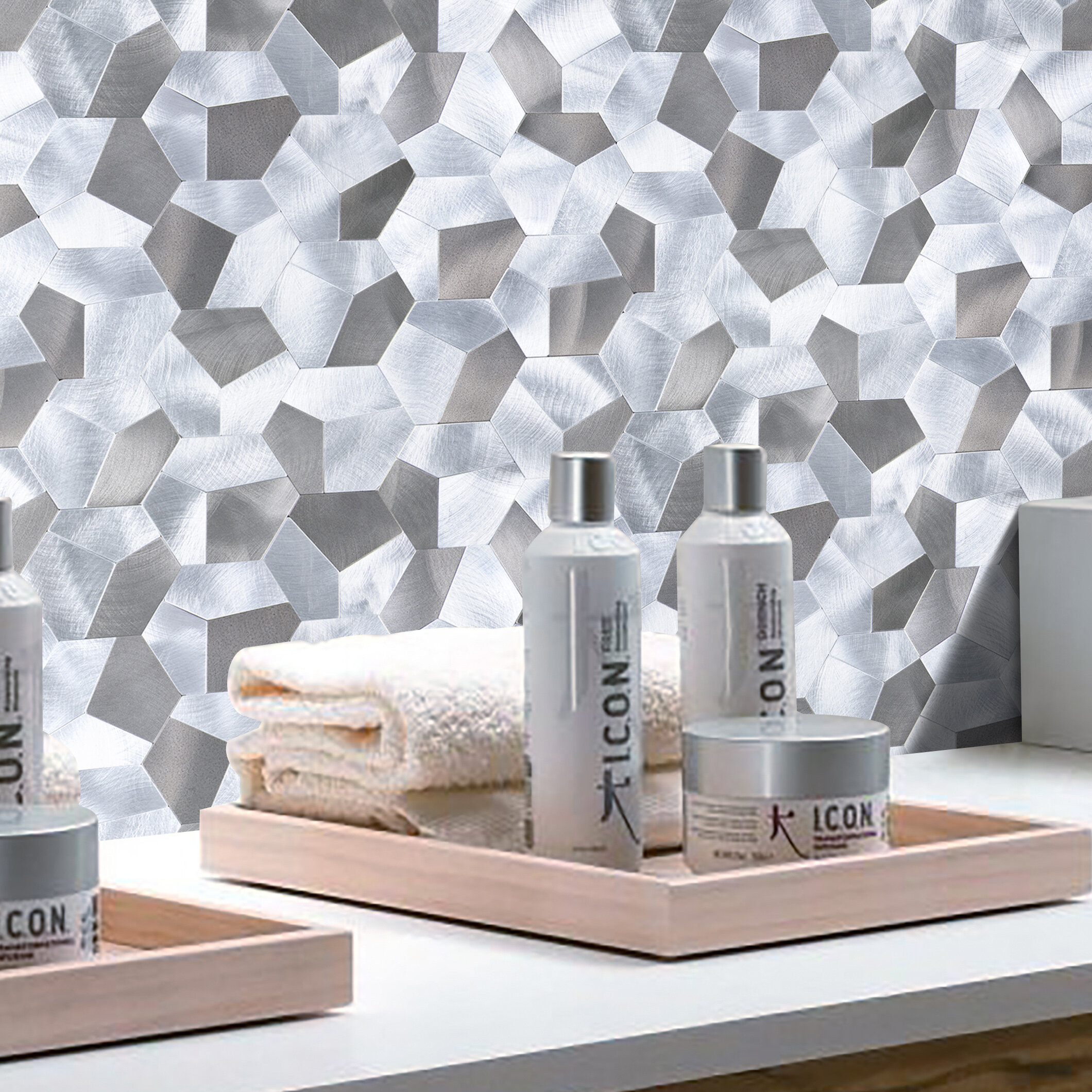 Brushed Metal Peel And Stick Mosaic Tile