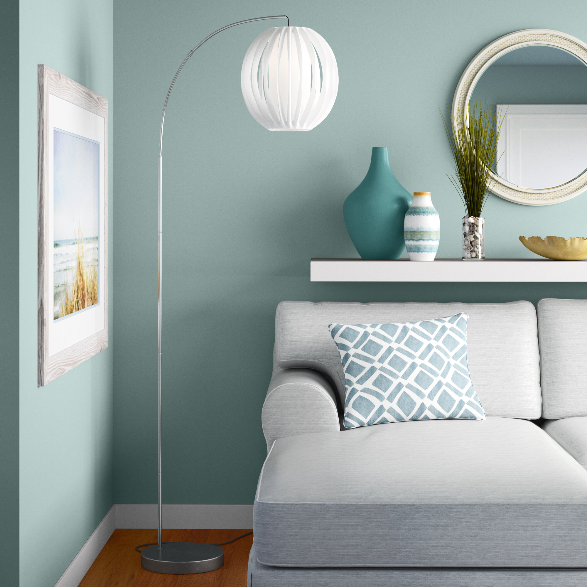 Brushed Nickel Arched Floor Lamp With CFL Bulb