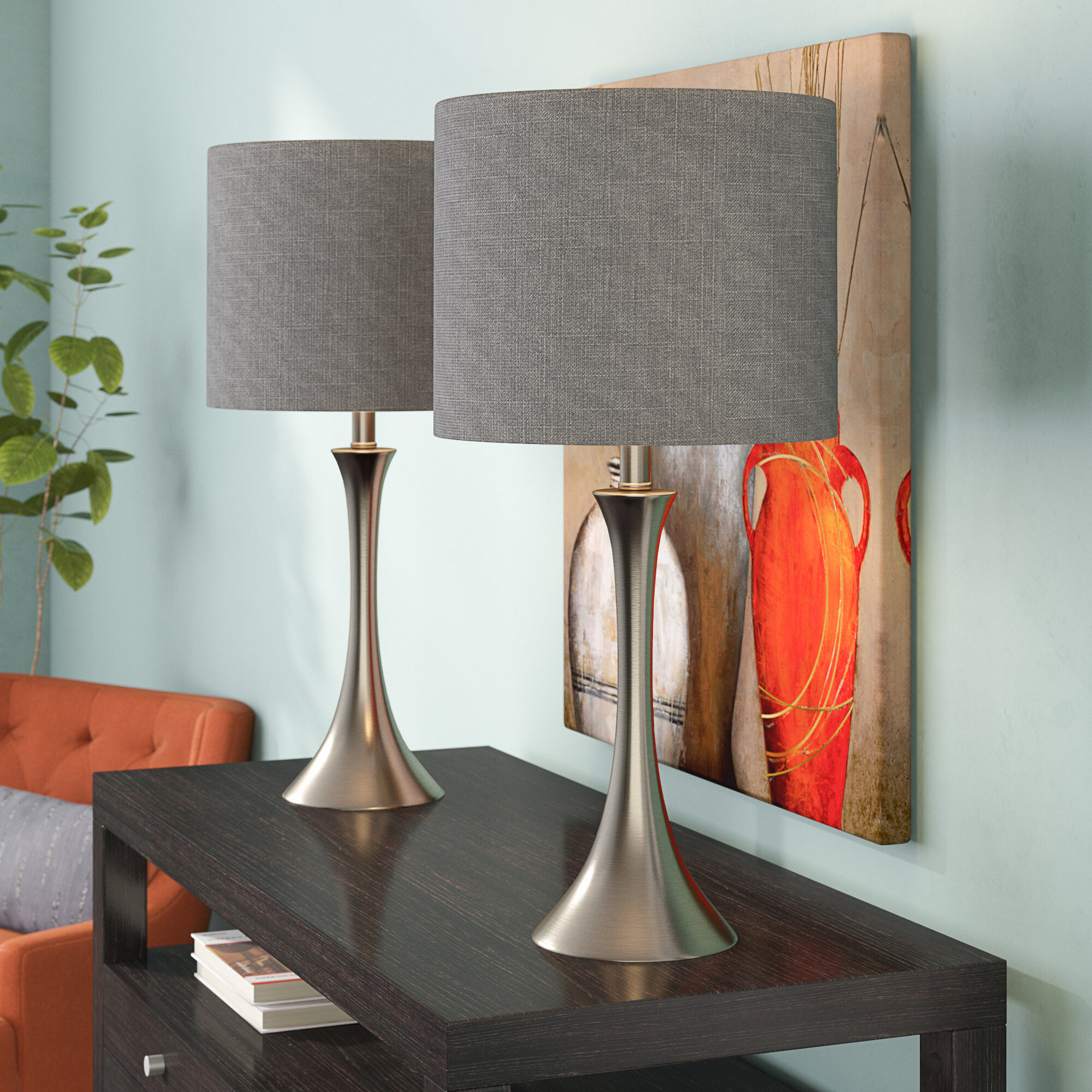 Brushed Nickel Metal Table Lamp Set