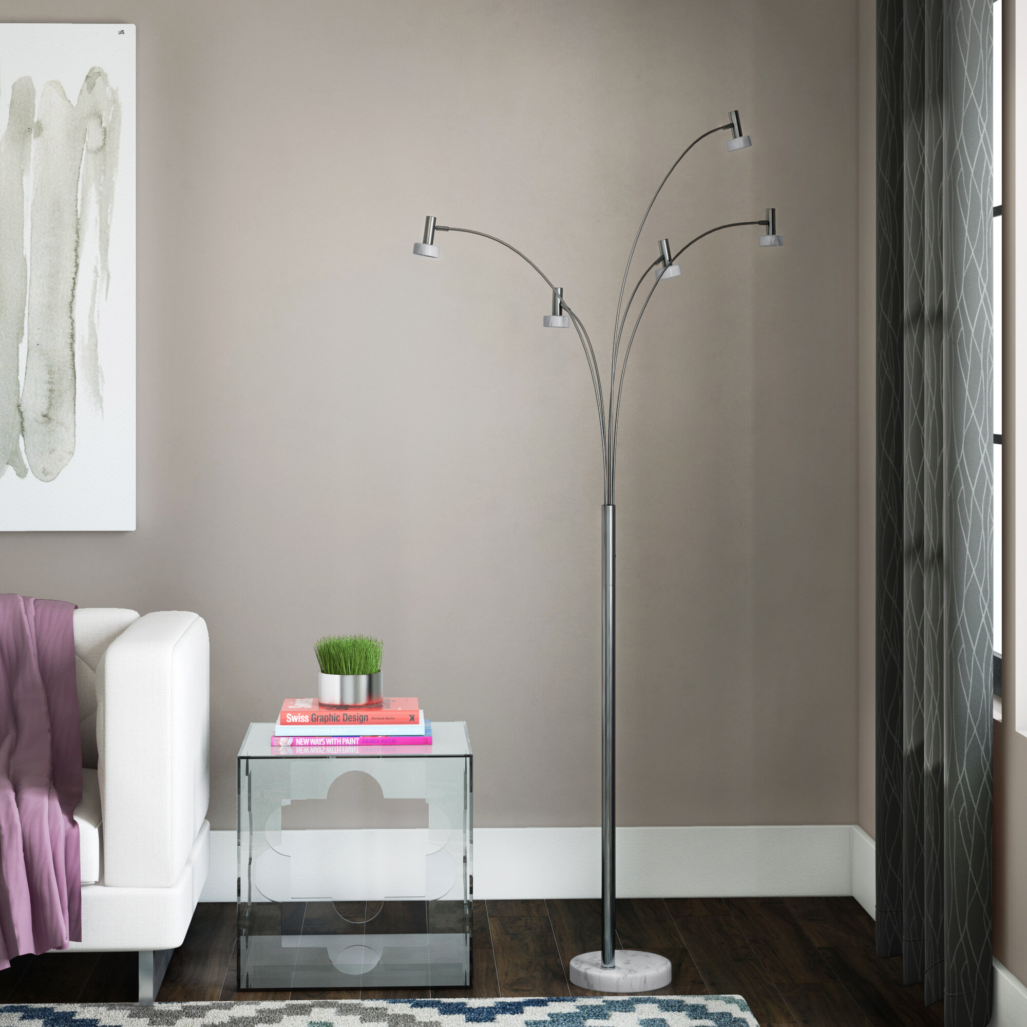 Brushed Steel Metal LED Tree Floor Lamp