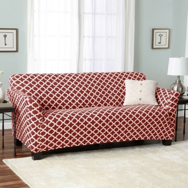 Burgundy Elastic Edges Sofa Slipcover