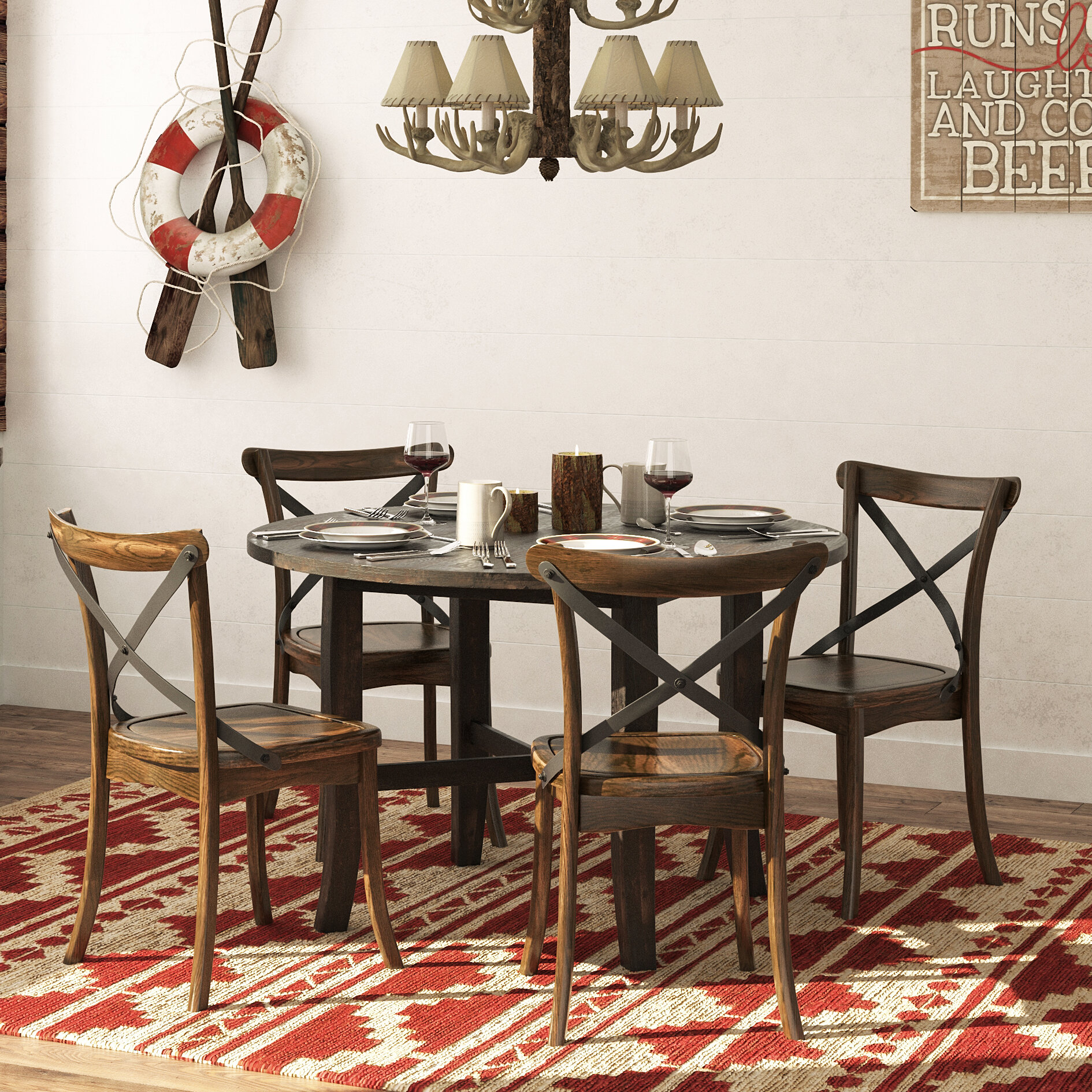 Burnished Dark Oak Round Table Dining Set