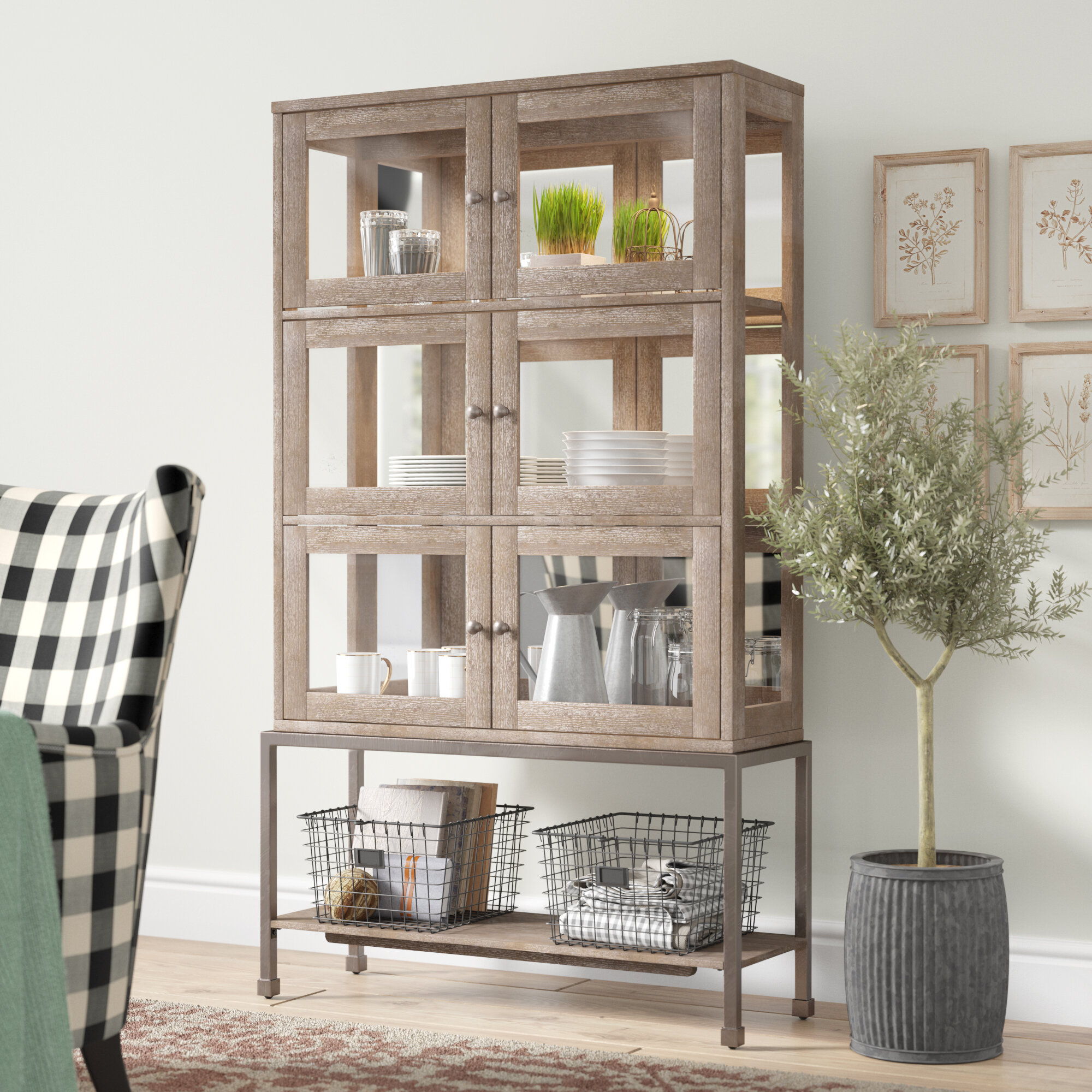 Burnt Oak Solid Manufactured Wood Lighted Curio Cabinet