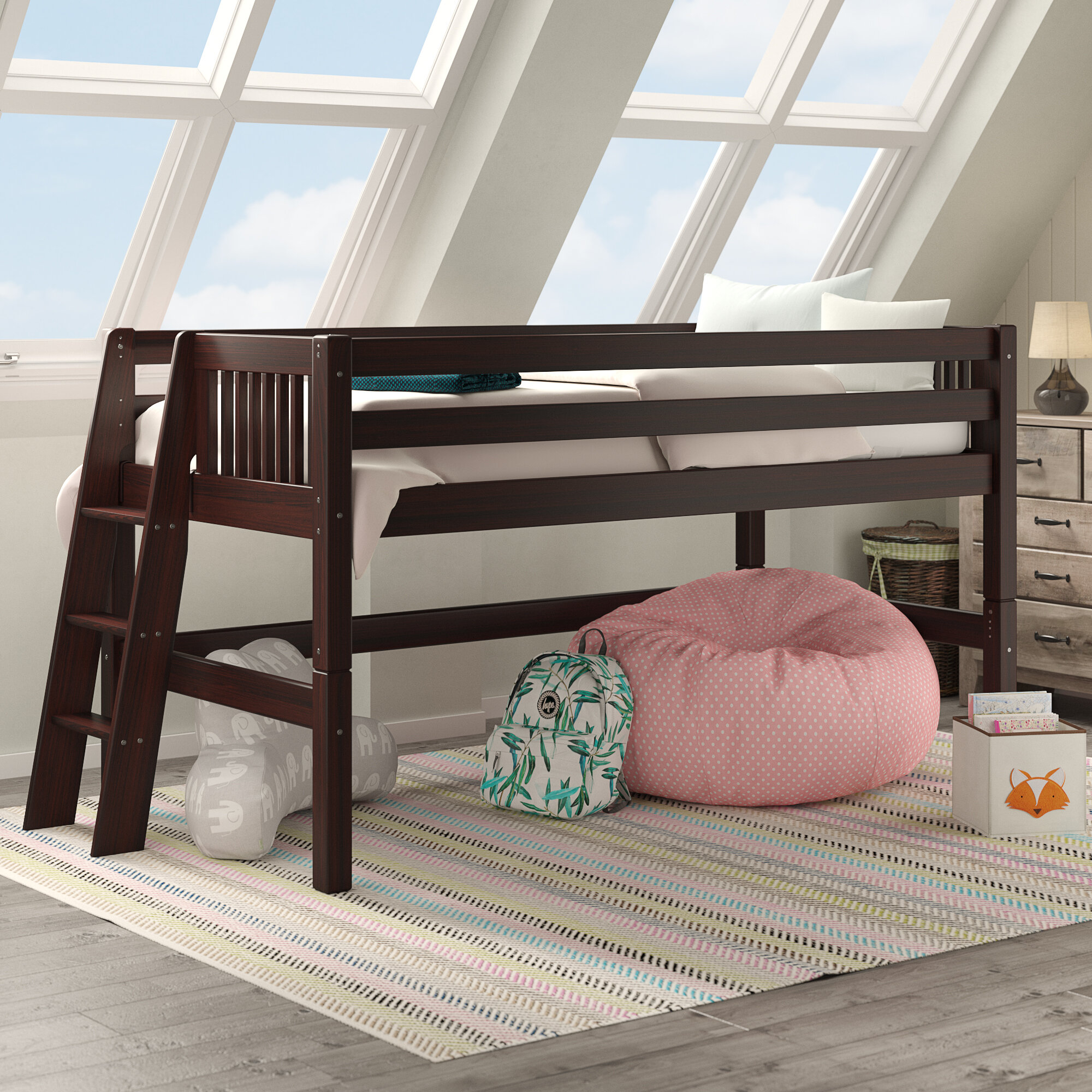 Cappuccino Twin Low Loft Bed