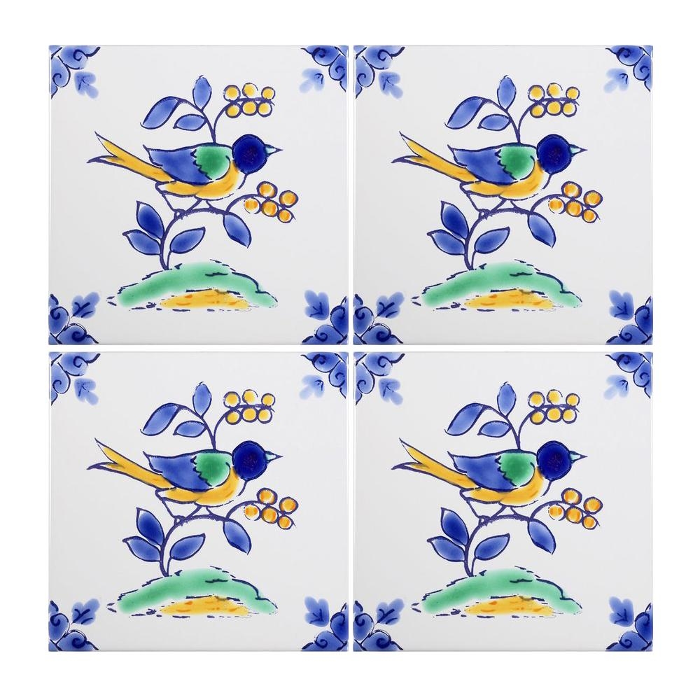 Ceramic Nightingale Decorative Tile in Blue