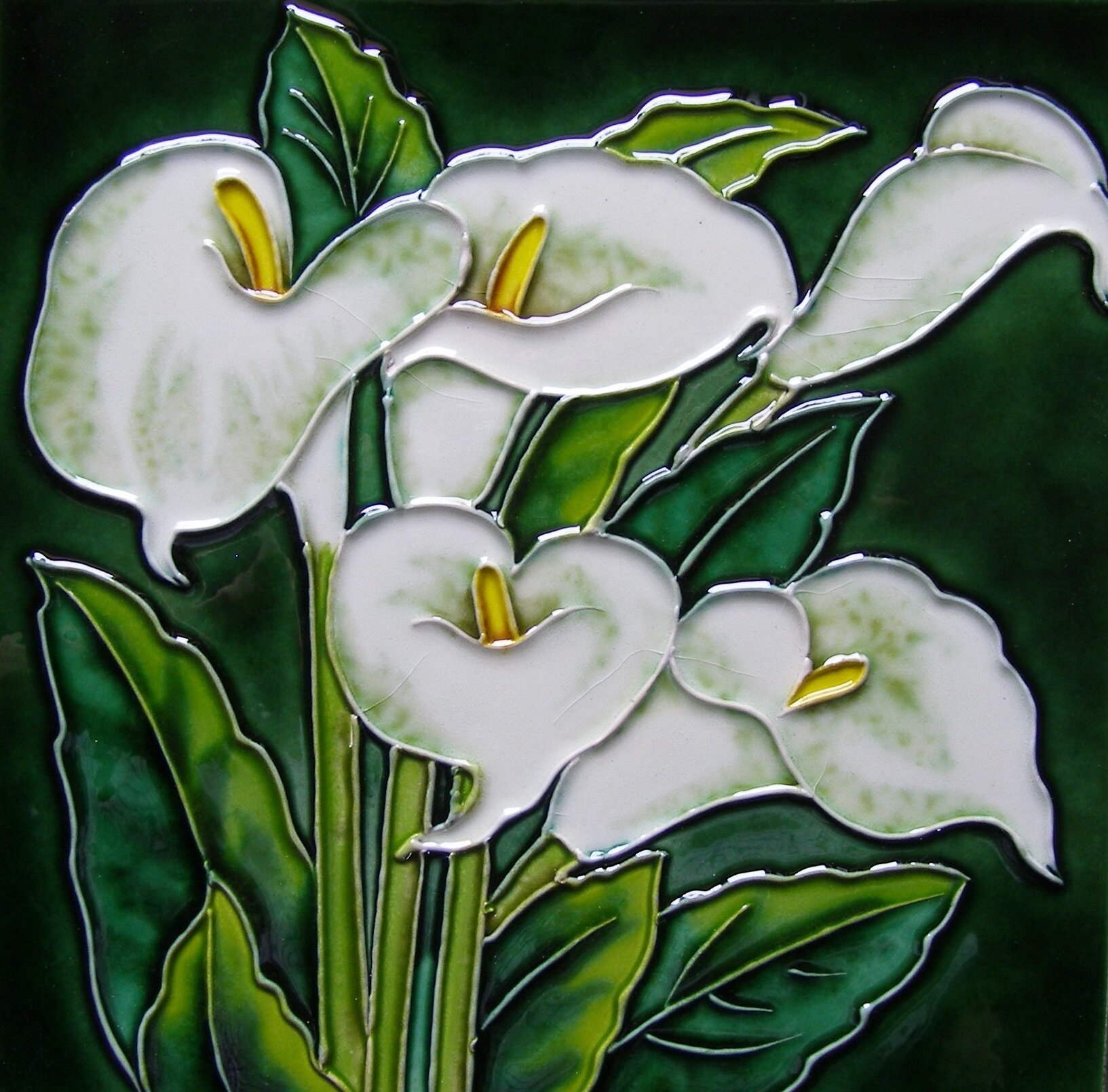 Ceramic White Flowers Decorative Mural Tile