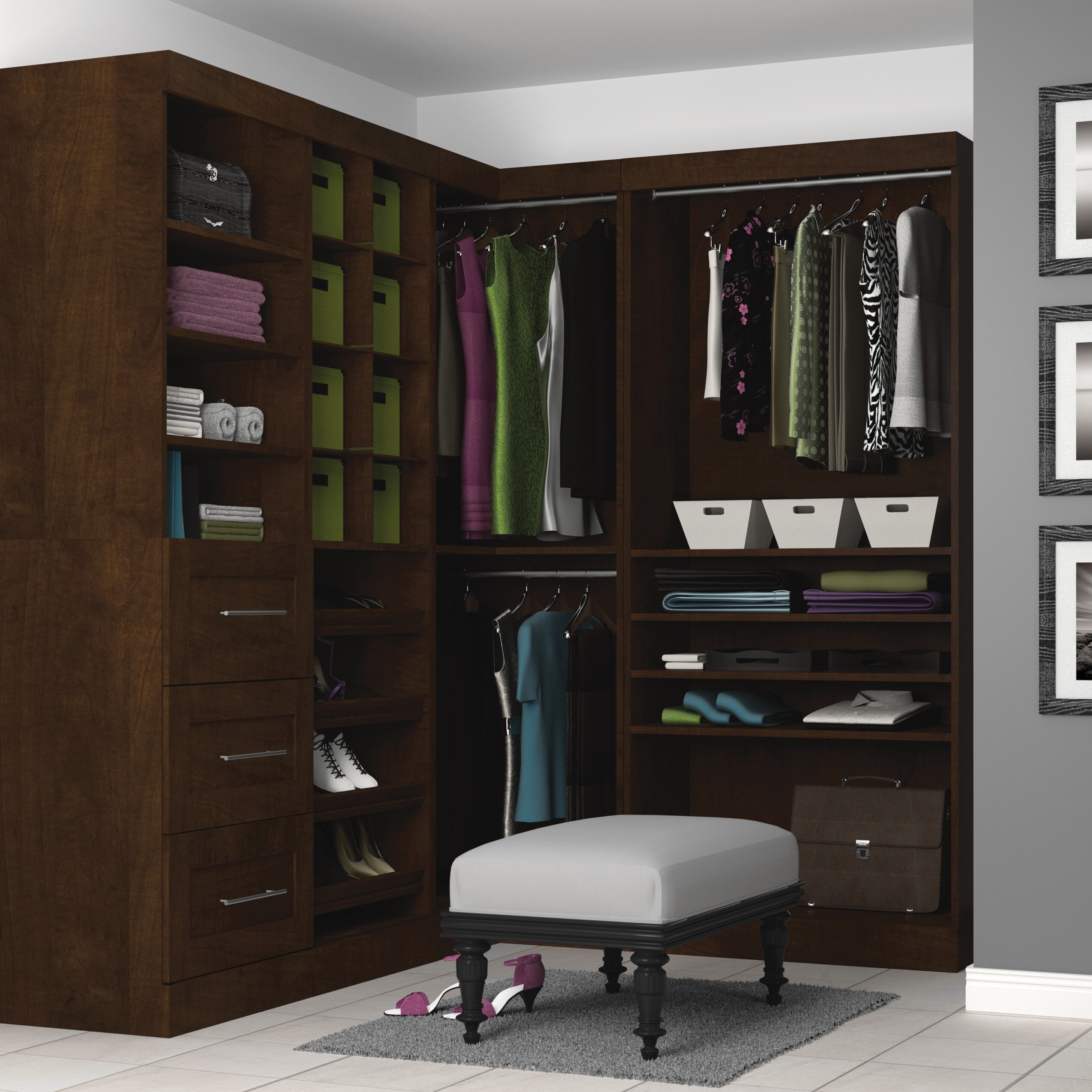 Chocolate Manufactured Wood Walk In Closet System