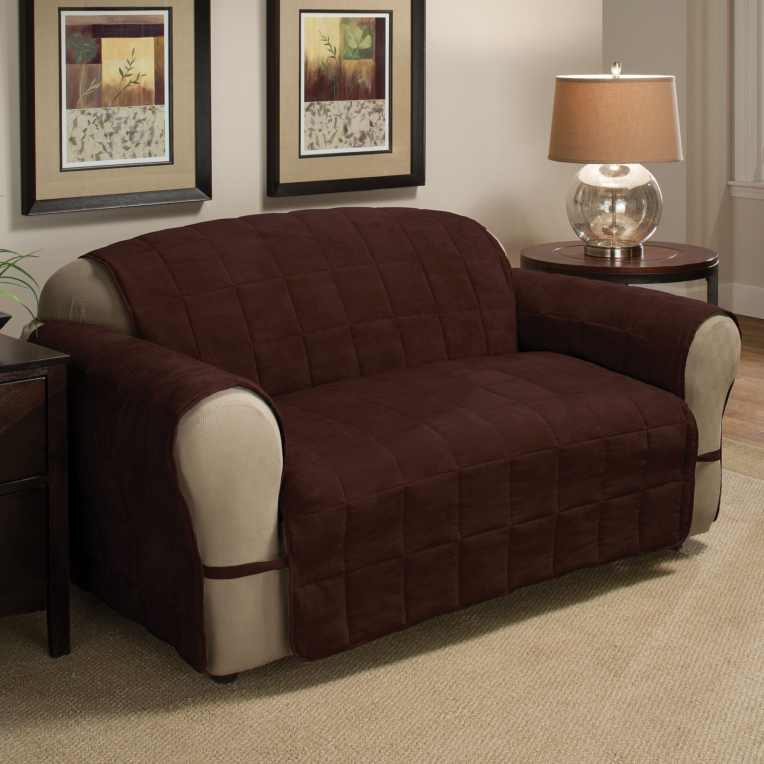 Chocolate Polyester Blend Ties Sofa Slipcover