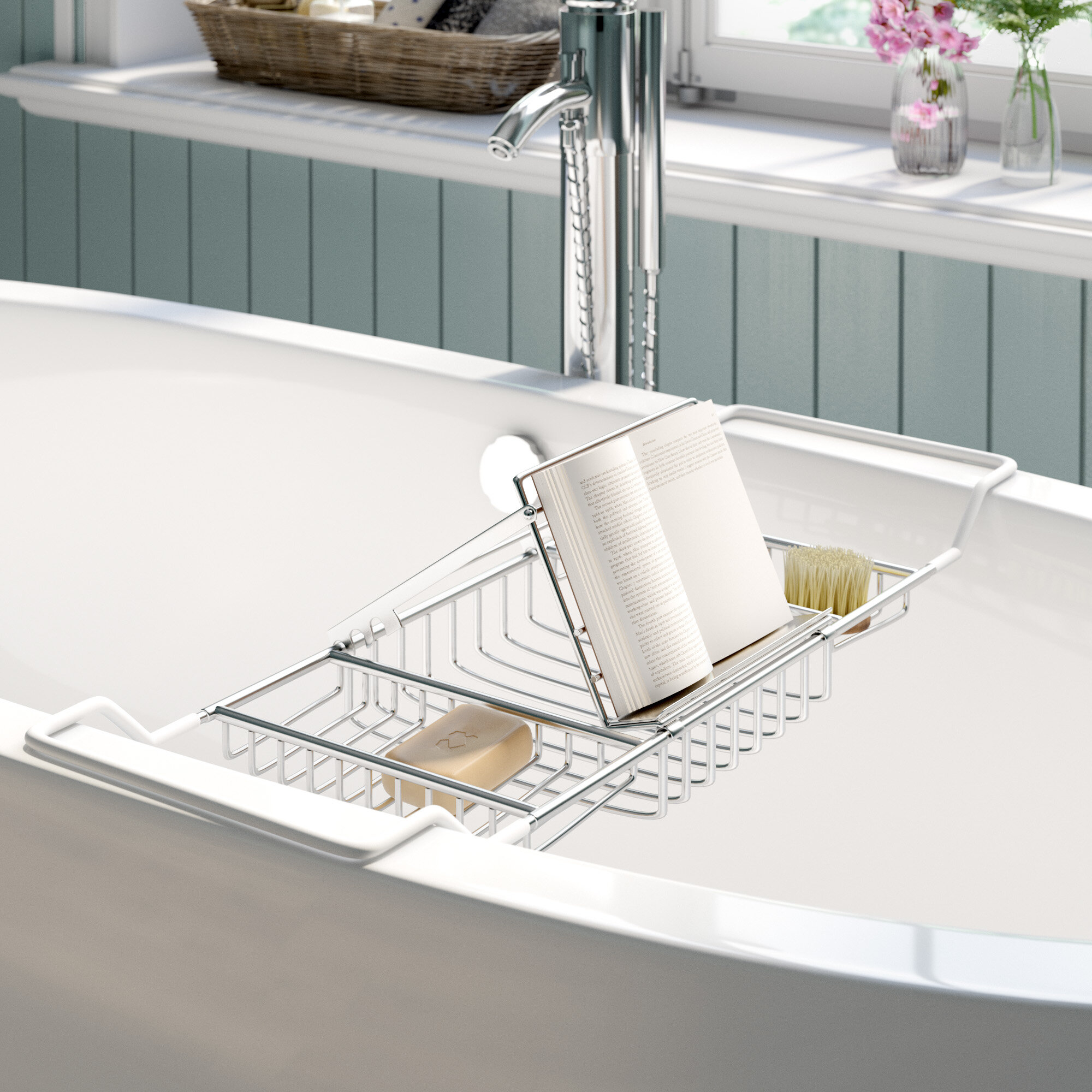 Chrome Metal Freestanding Bath Caddy