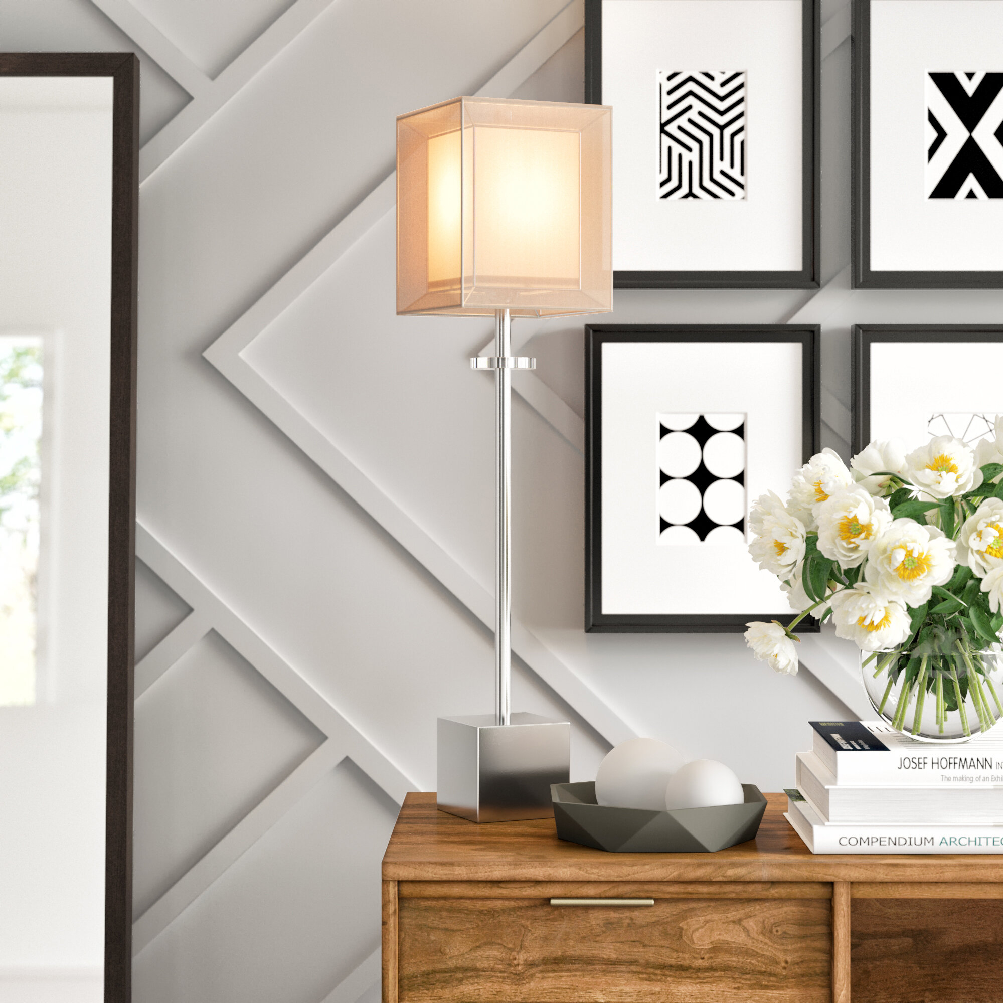 Chromed Metal Square Buffet Lamp