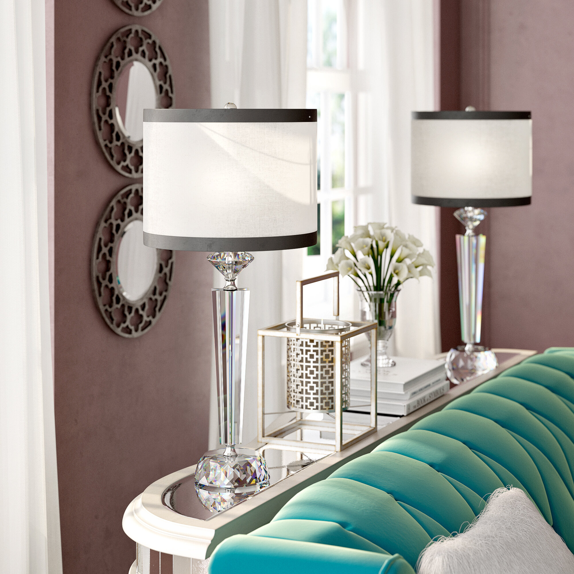 Clear Crystal Metal Table Lamp Set