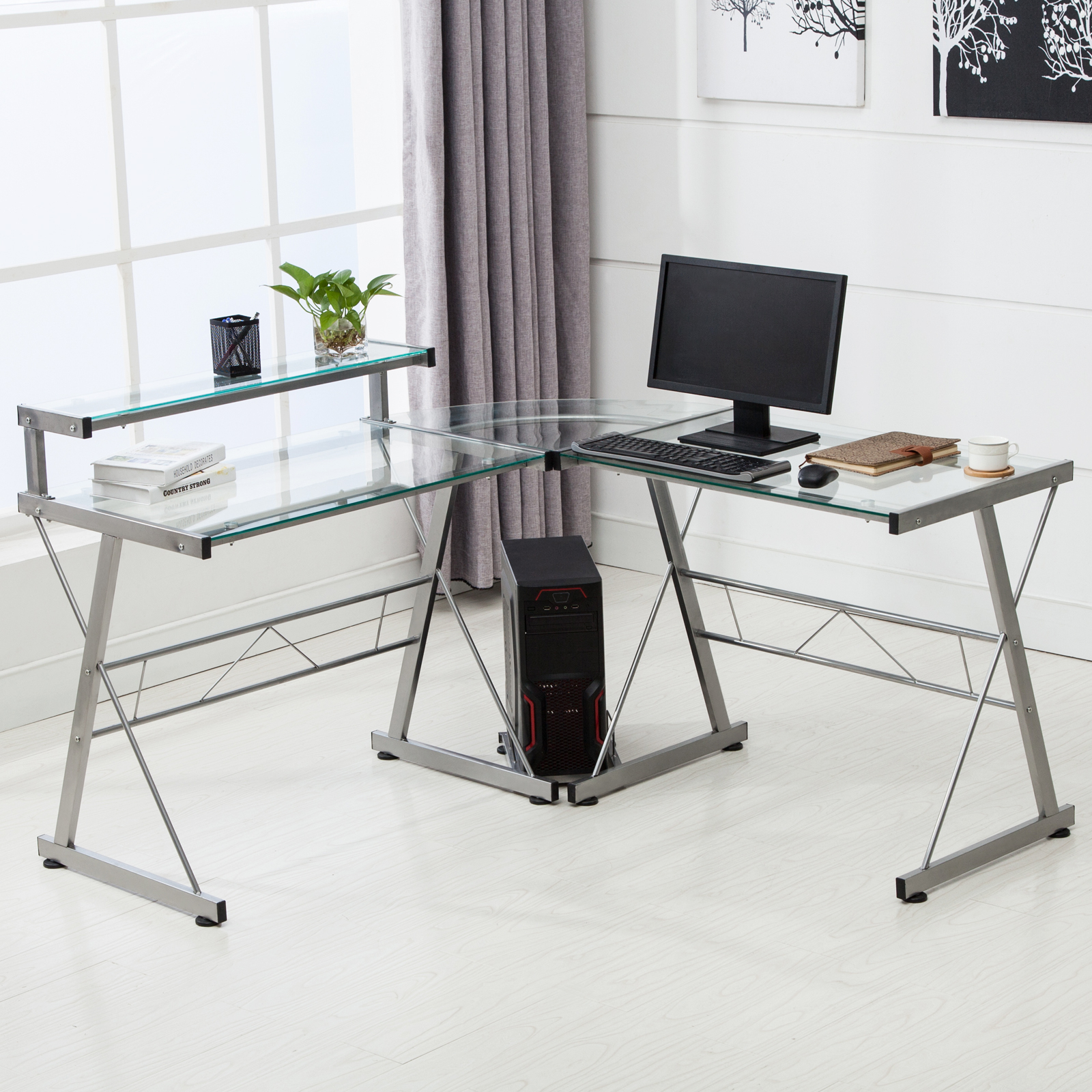 Clear Glass Desk Organizer Set