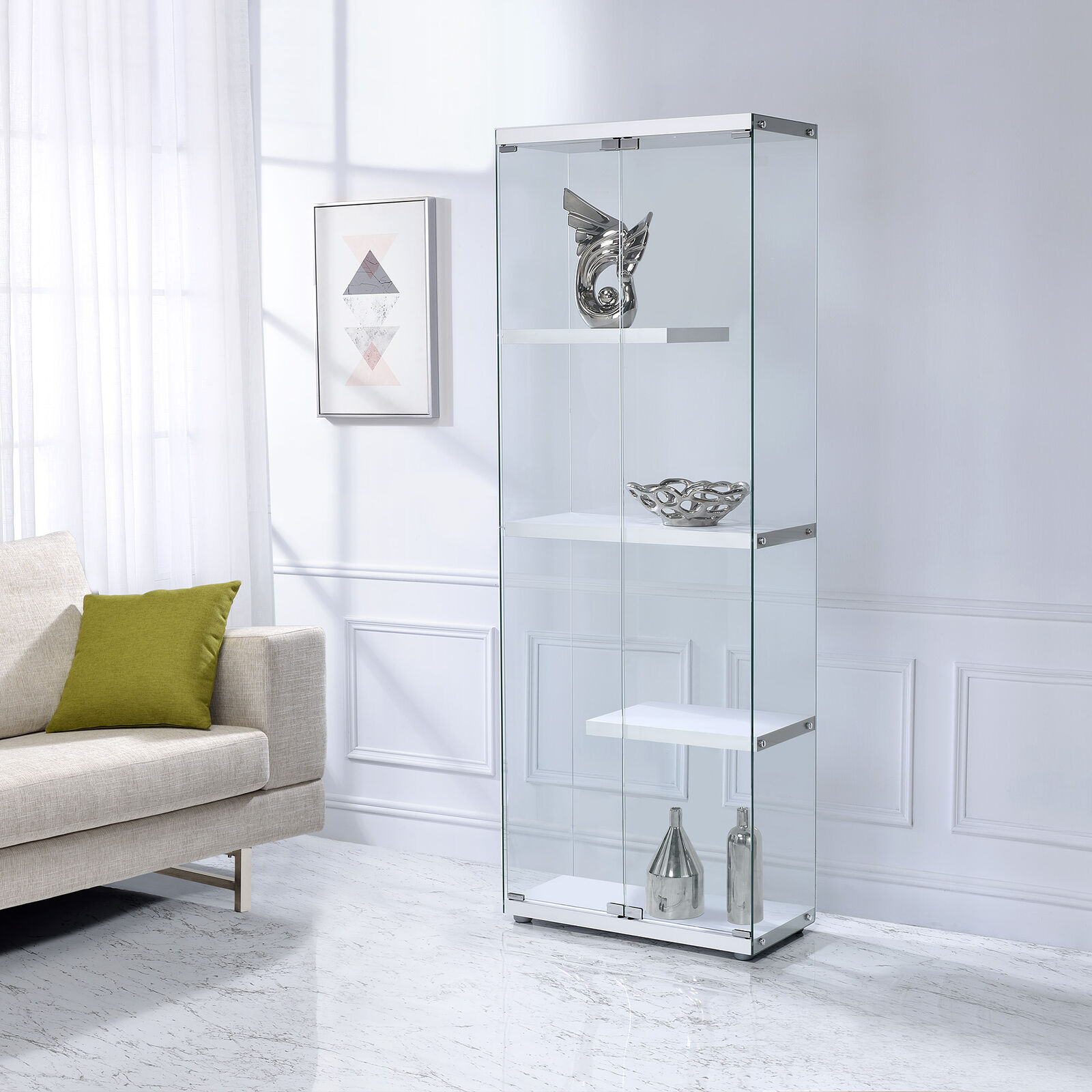 Clear Tempered Glass Curio Cabinet