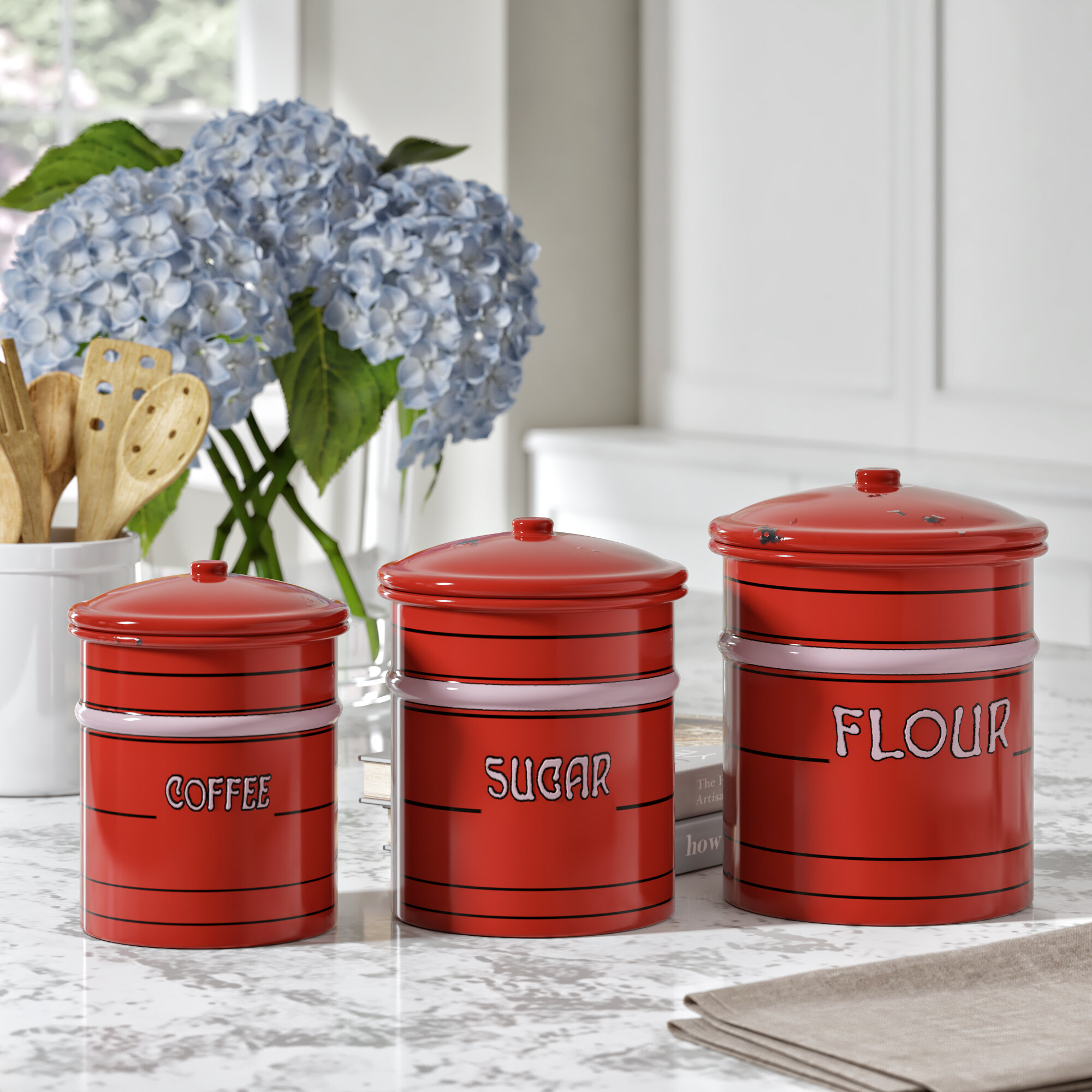 5 Expert Tips To Choose Kitchen Canisters Jars VisualHunt   Coffee And Tea And Sugar Jar Set In Red 