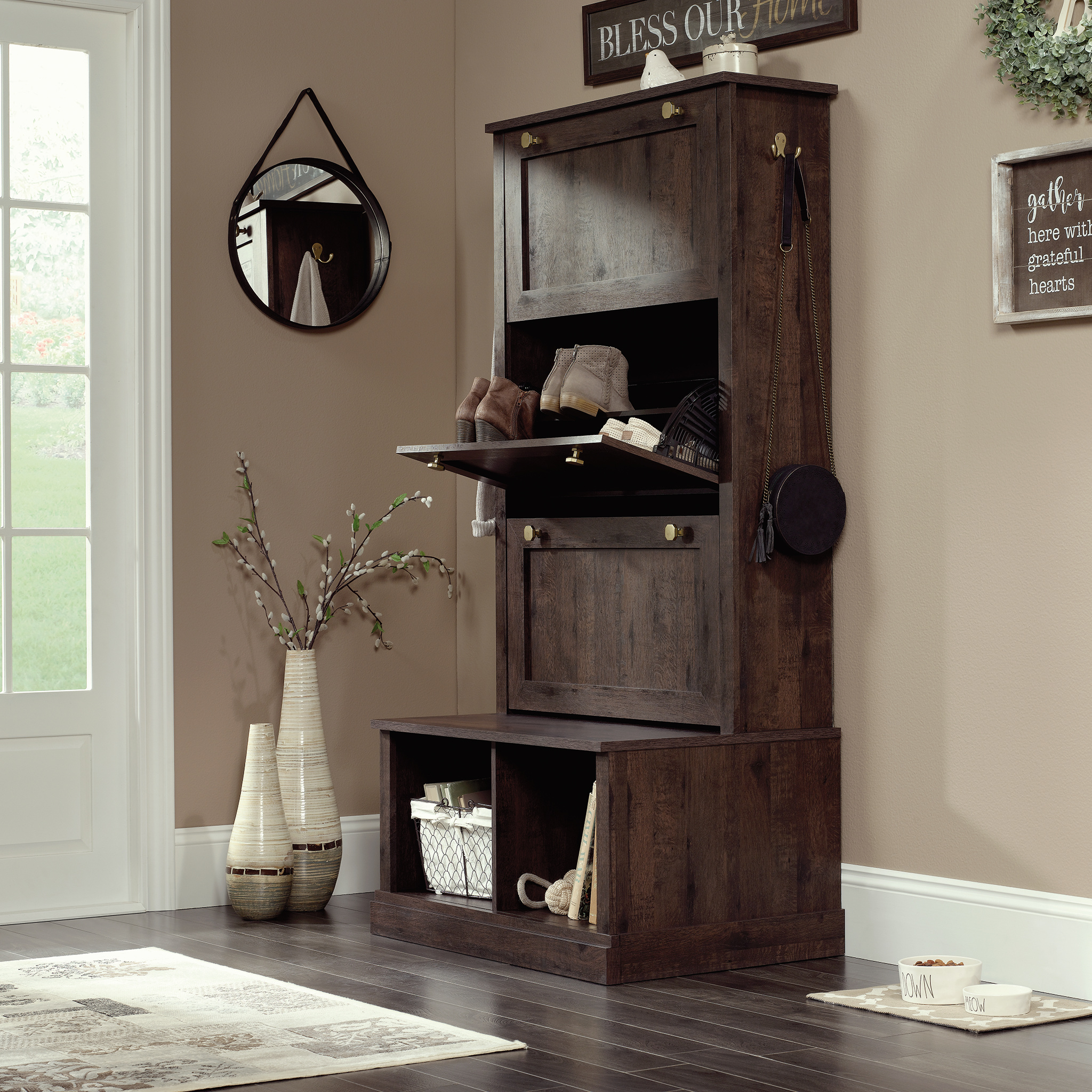 Coffee Oak Manufactured Wood Hall Tree