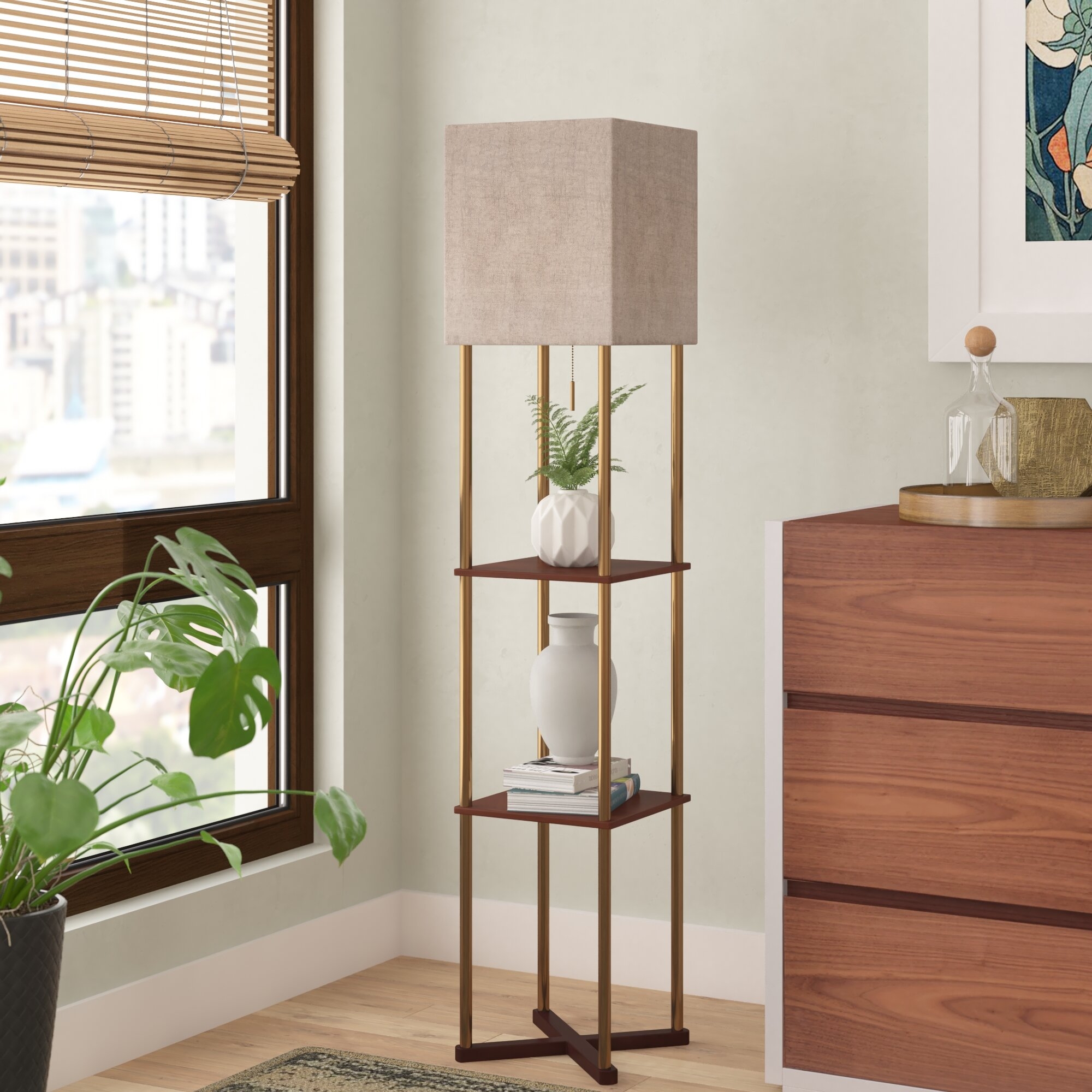 Column Floor Lamp With Square Shade
