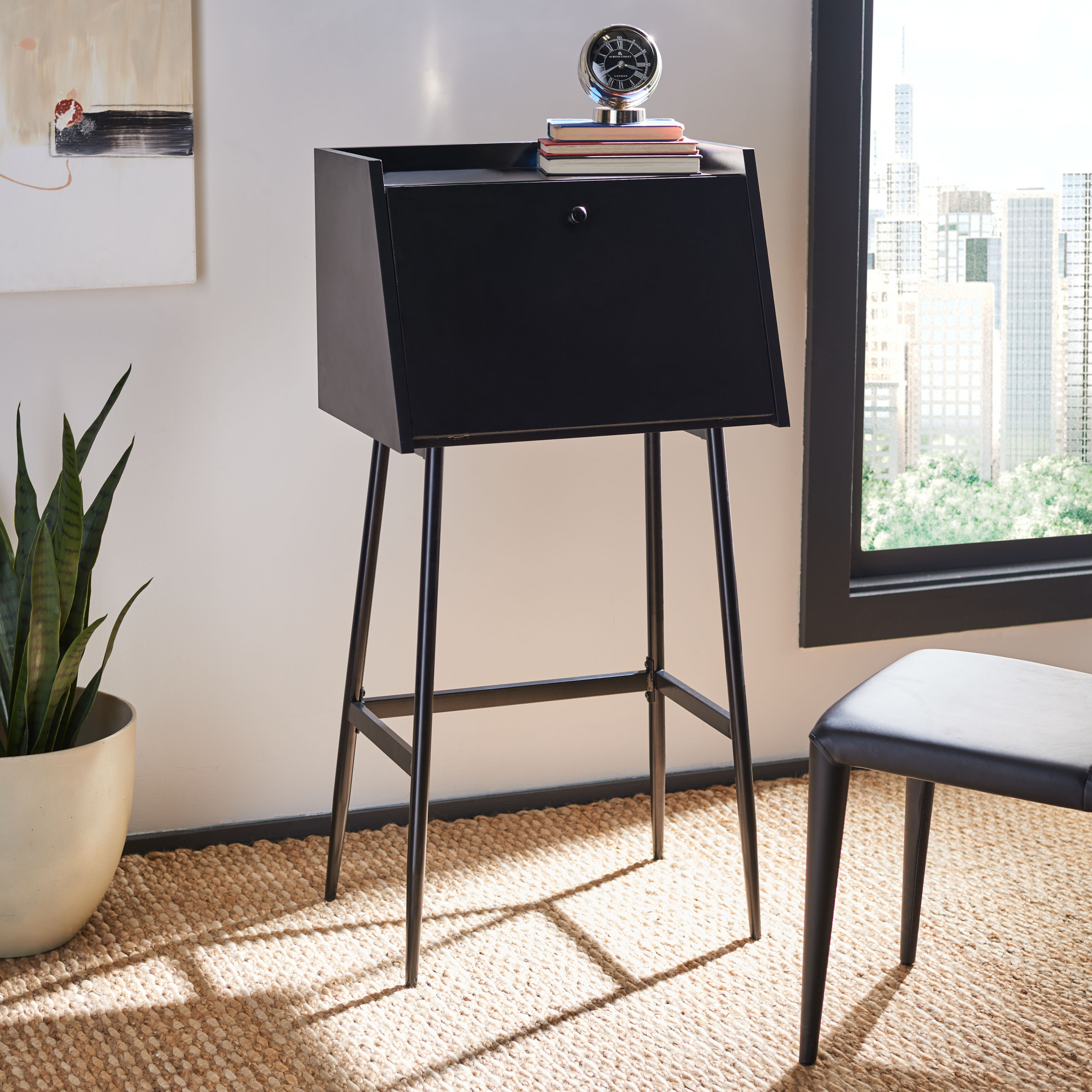 Compact Wood Foldable Secretary Desk in Black