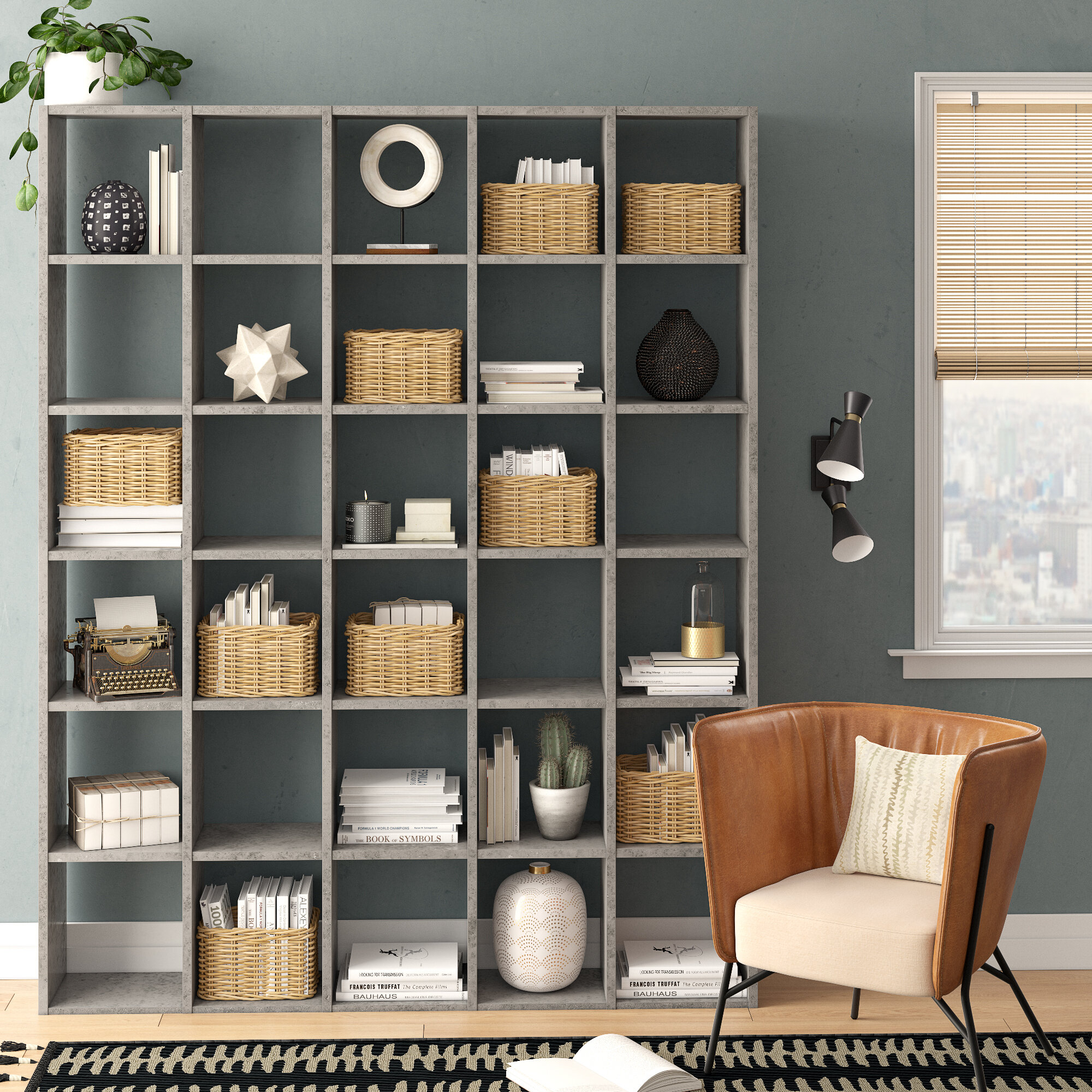 Concrete Solid Manufactured Wood Cube Unit Bookcase