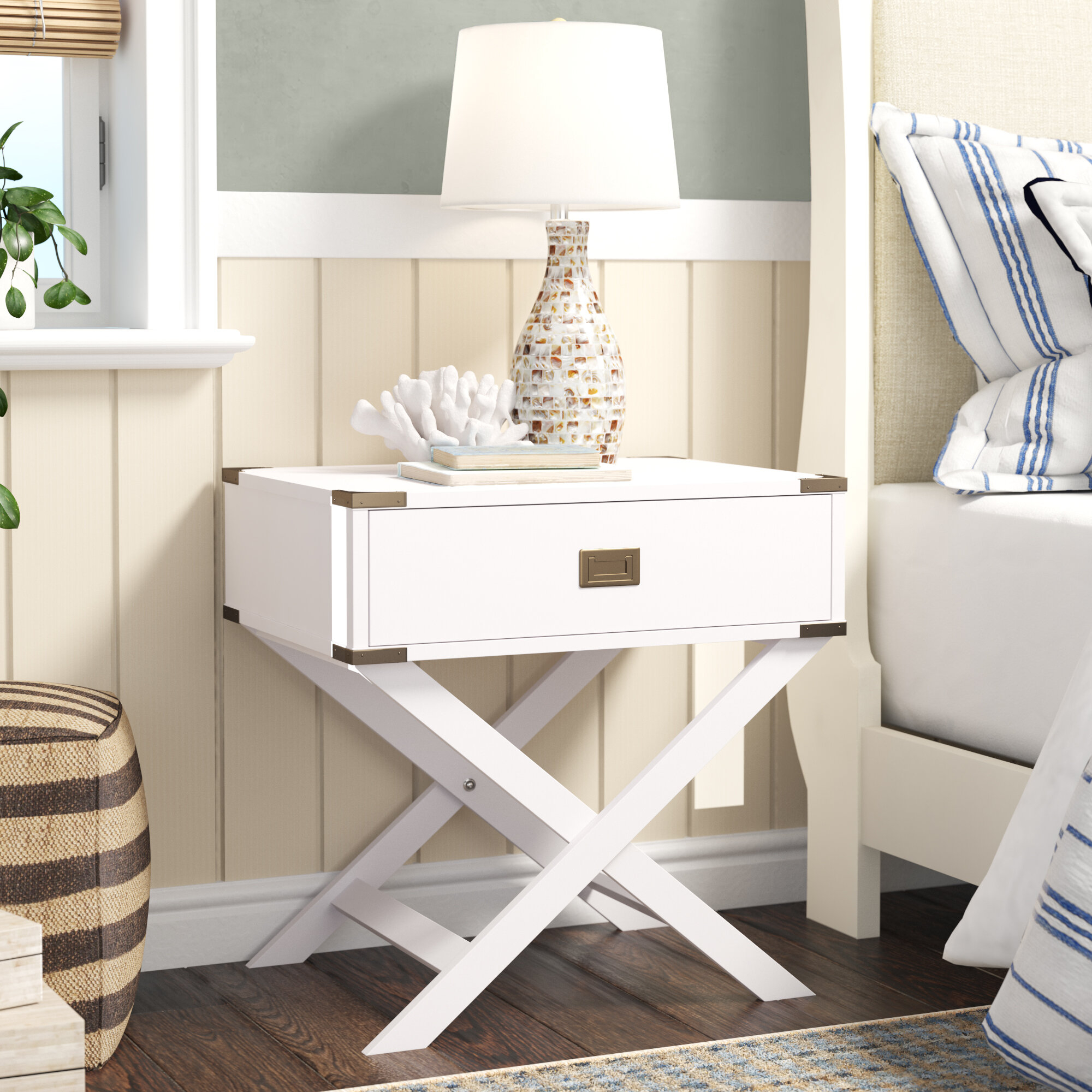 Contemporary White Solid Manufactured Wood Nightstand