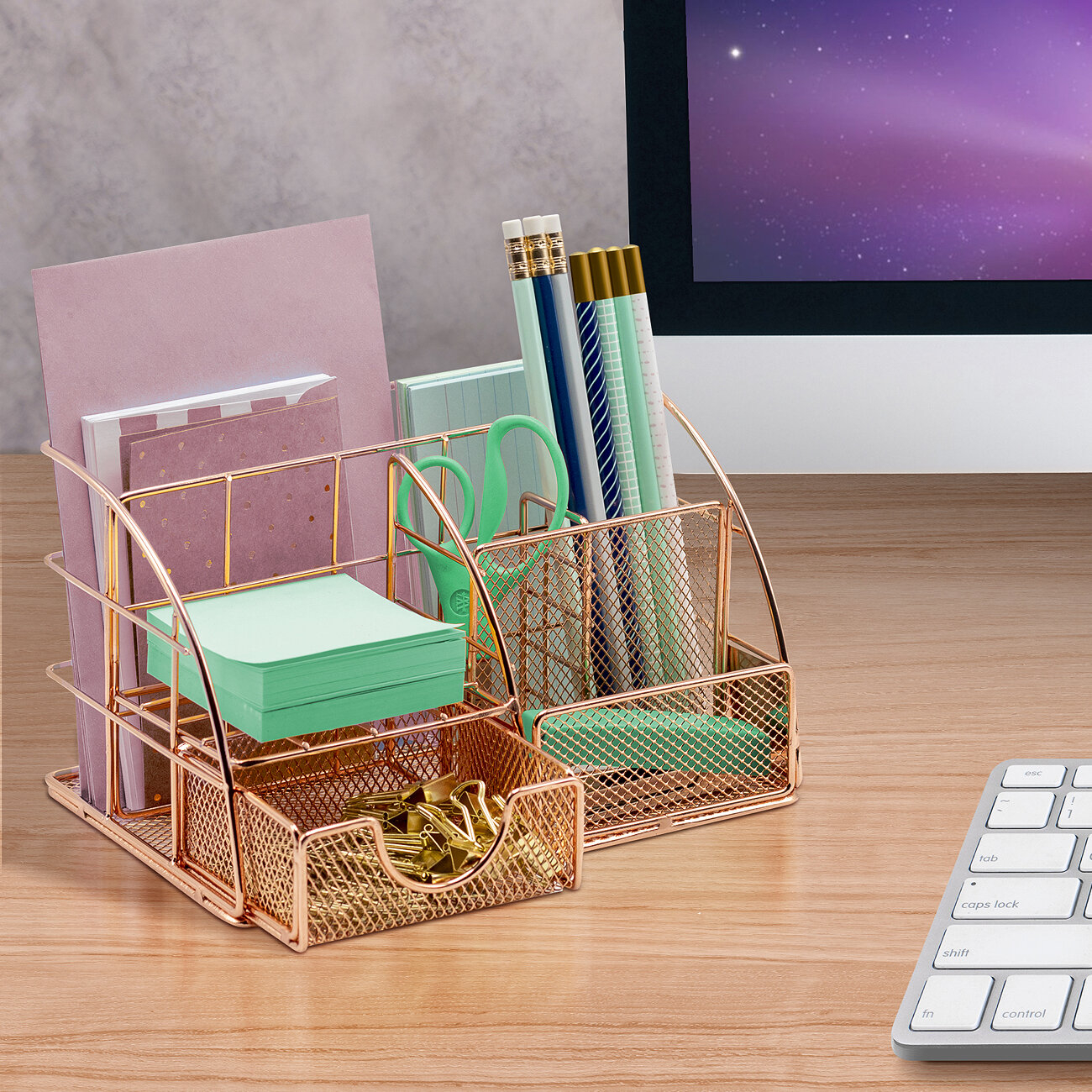 Copper Metal Desk Organizer Set