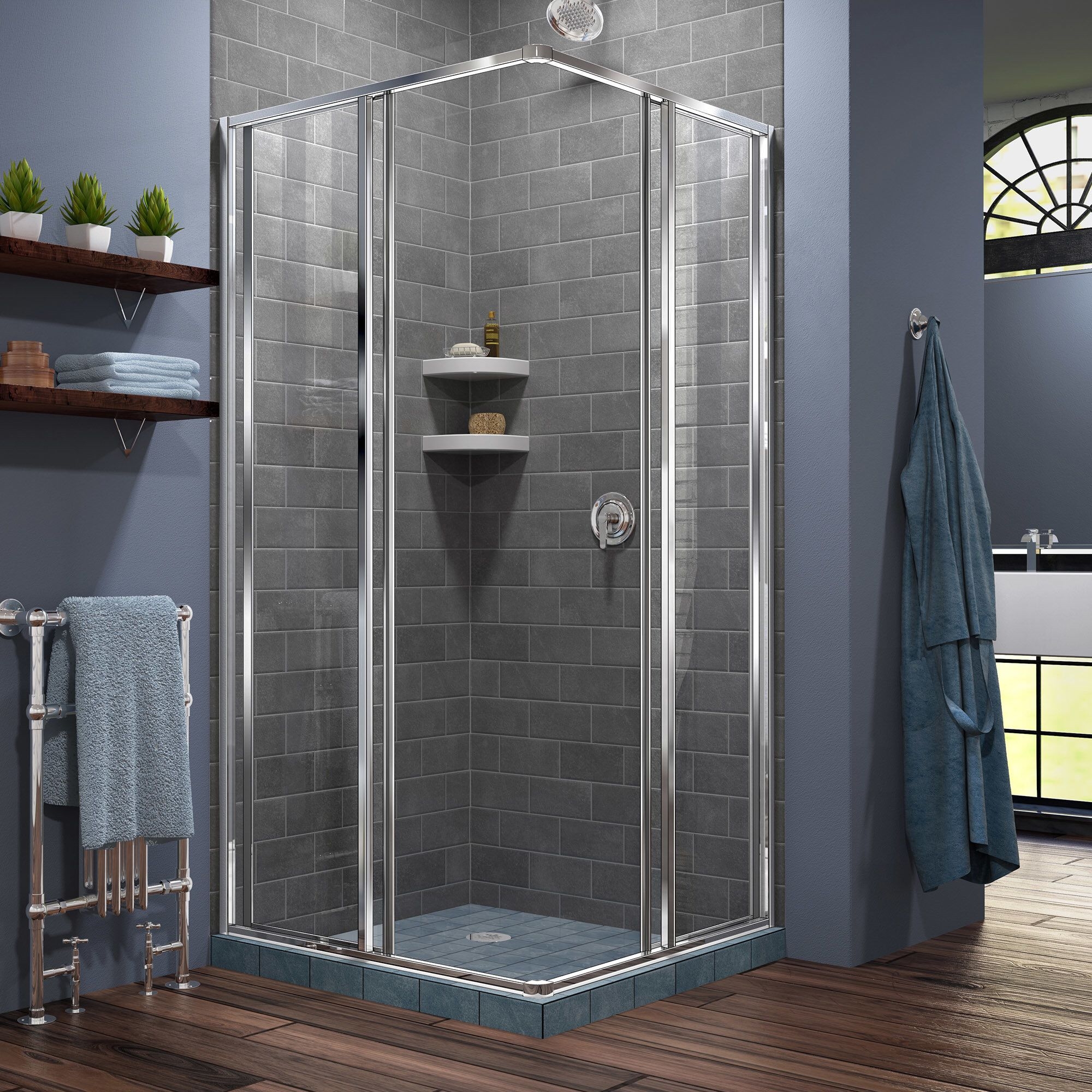 Corner Framed Rectangle Sliding Shower Enclosure
