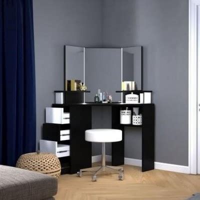 Corner Vanity with Mirror in Black and White