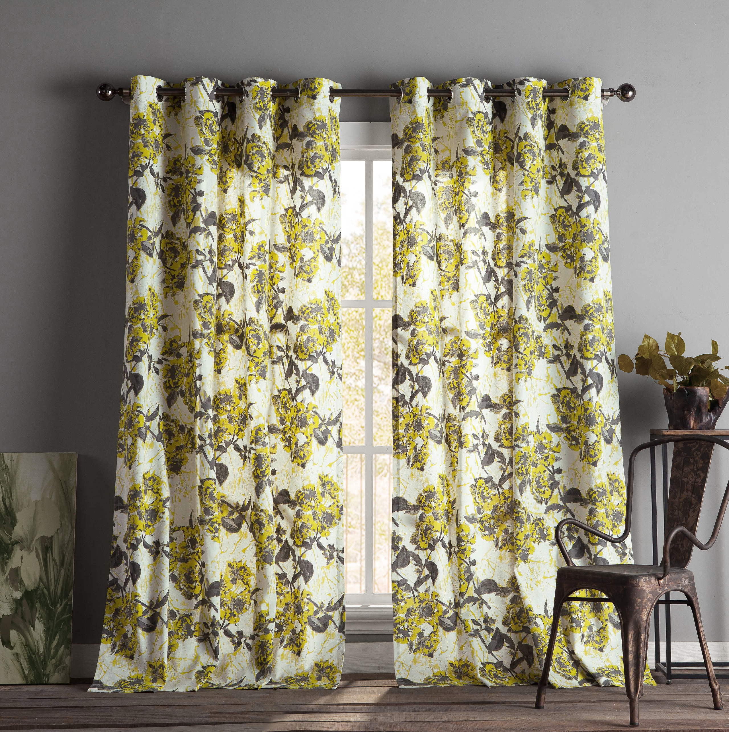 Cotton Blend Semi Sheer Grommet Curtain Panels