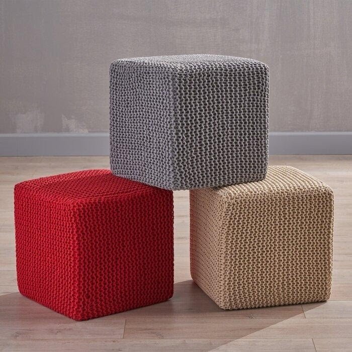 Cotton Thread Blend Square Pouf
