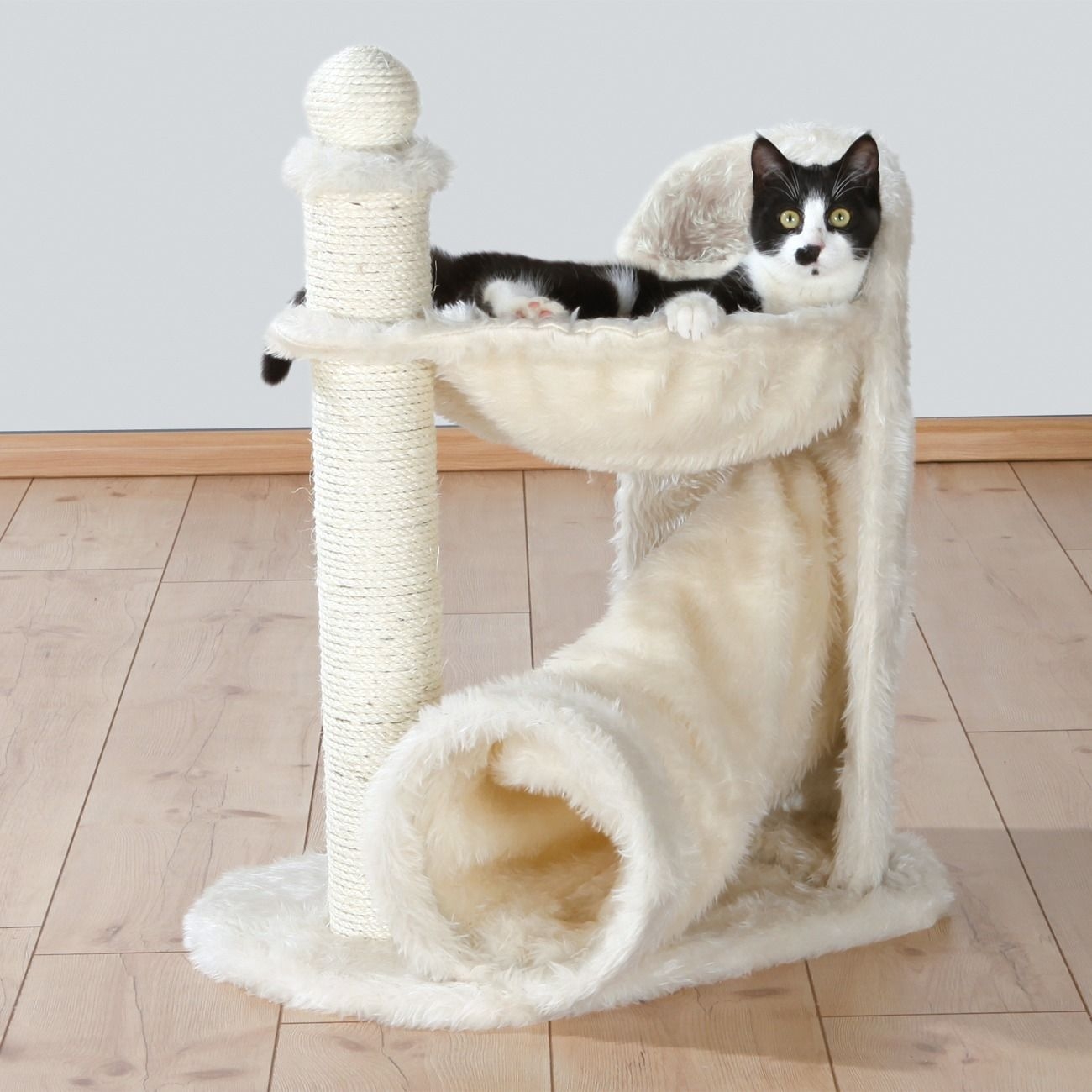Cream Carpet Wood Cat Tree