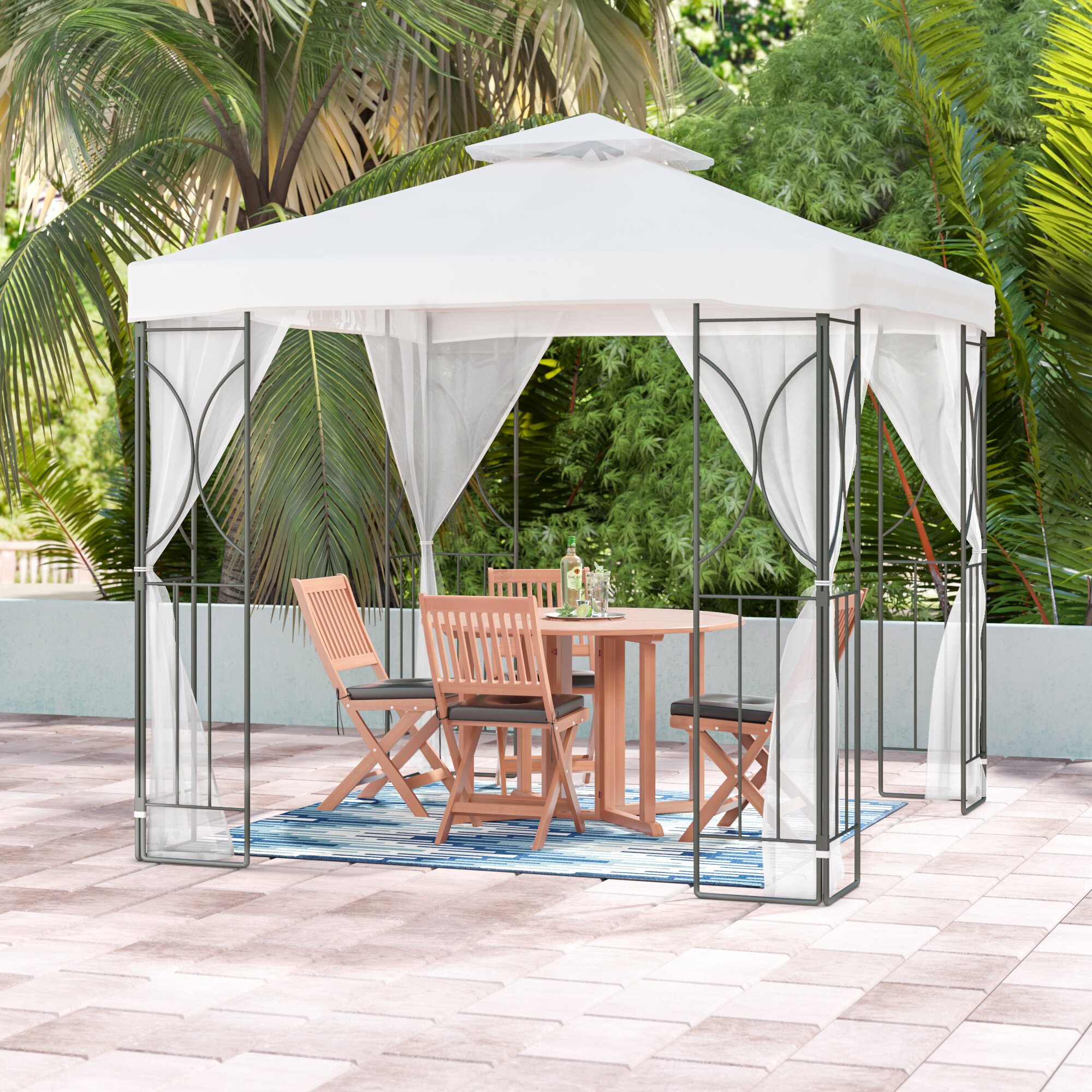Cream Polyester Metal Patio Gazebo