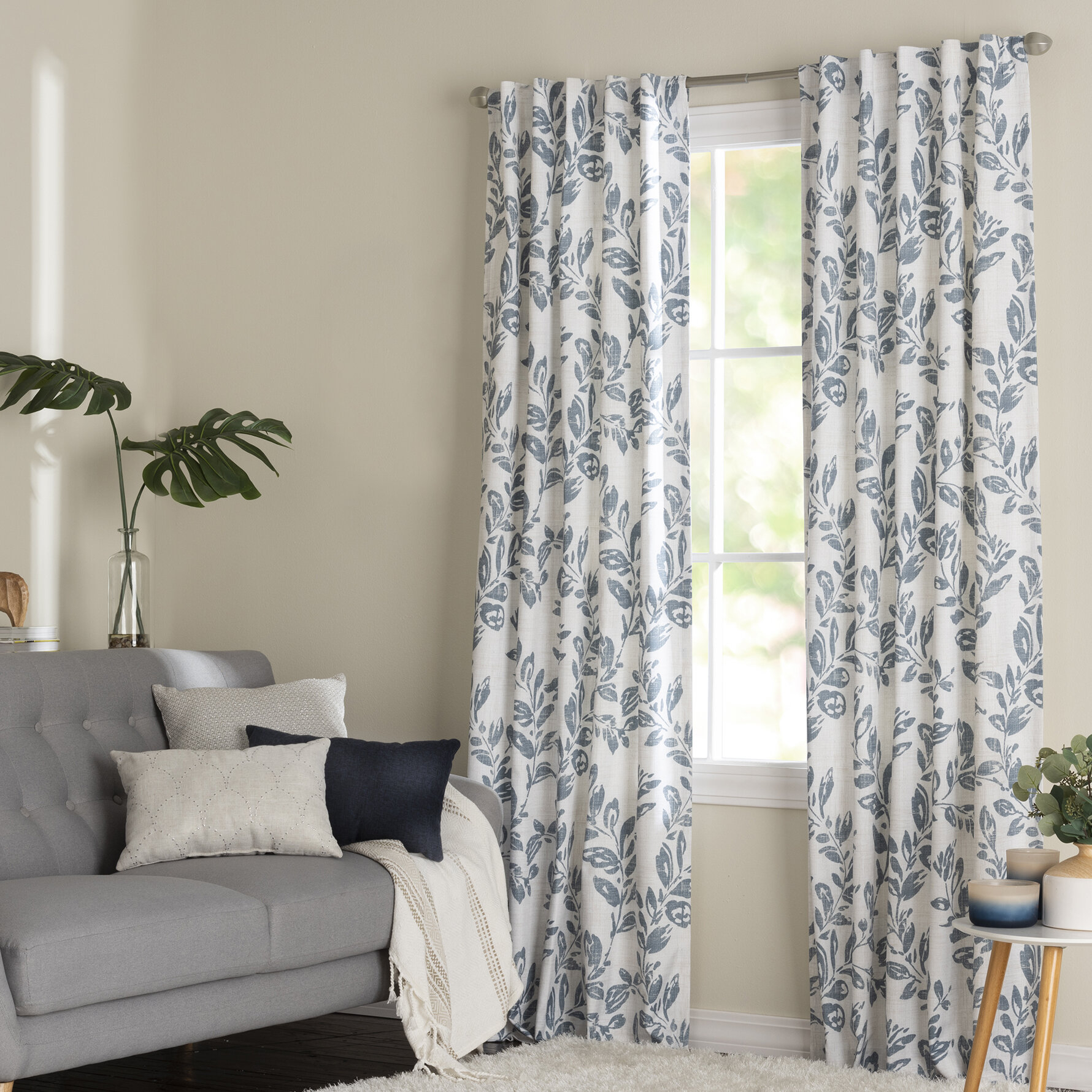 Cream Polyester Rod Pocket Single Curtain Panel