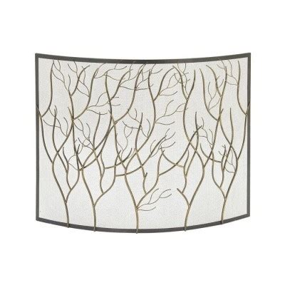 Curved Single Panel Fireplace Screen with Trees