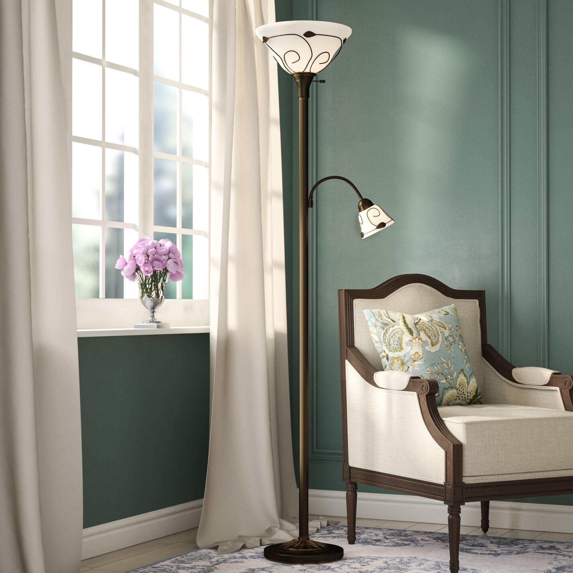Dark Bronze Metal Torchiere Floor Lamp