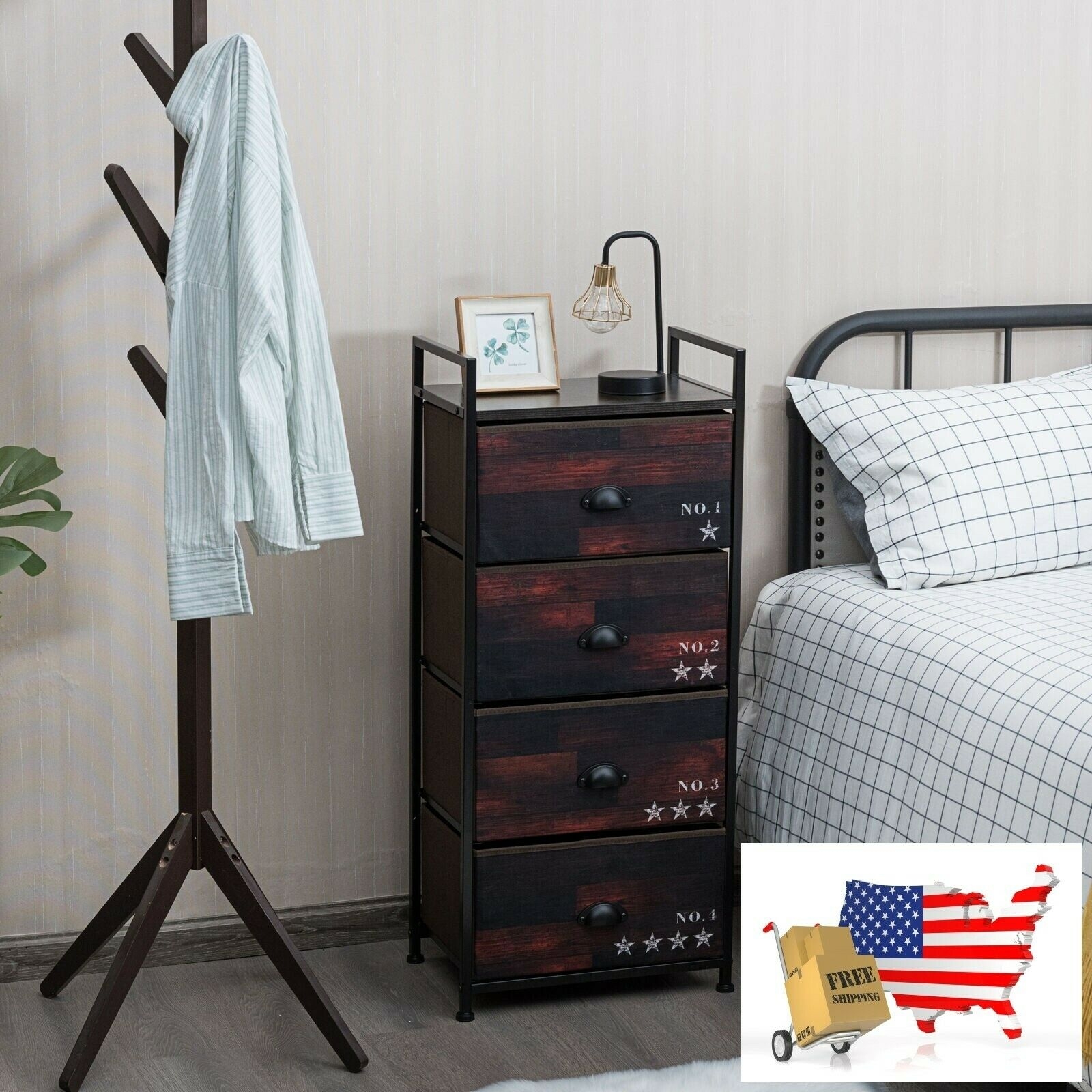 Dark Brown Manufactured Wood Metal Industrial Nightstand