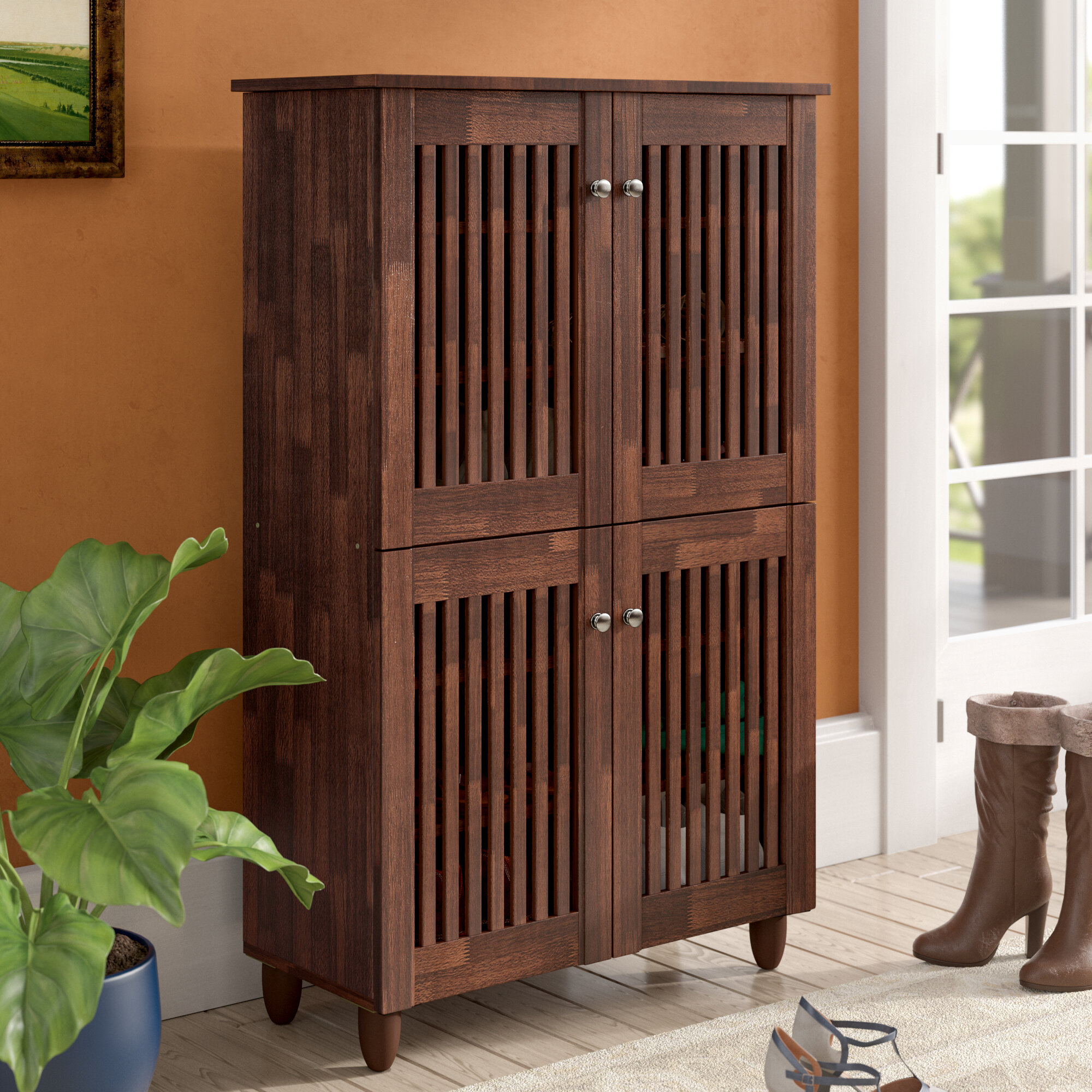 Dark Brown Manufactured Wood Shoe Storage Cabinet