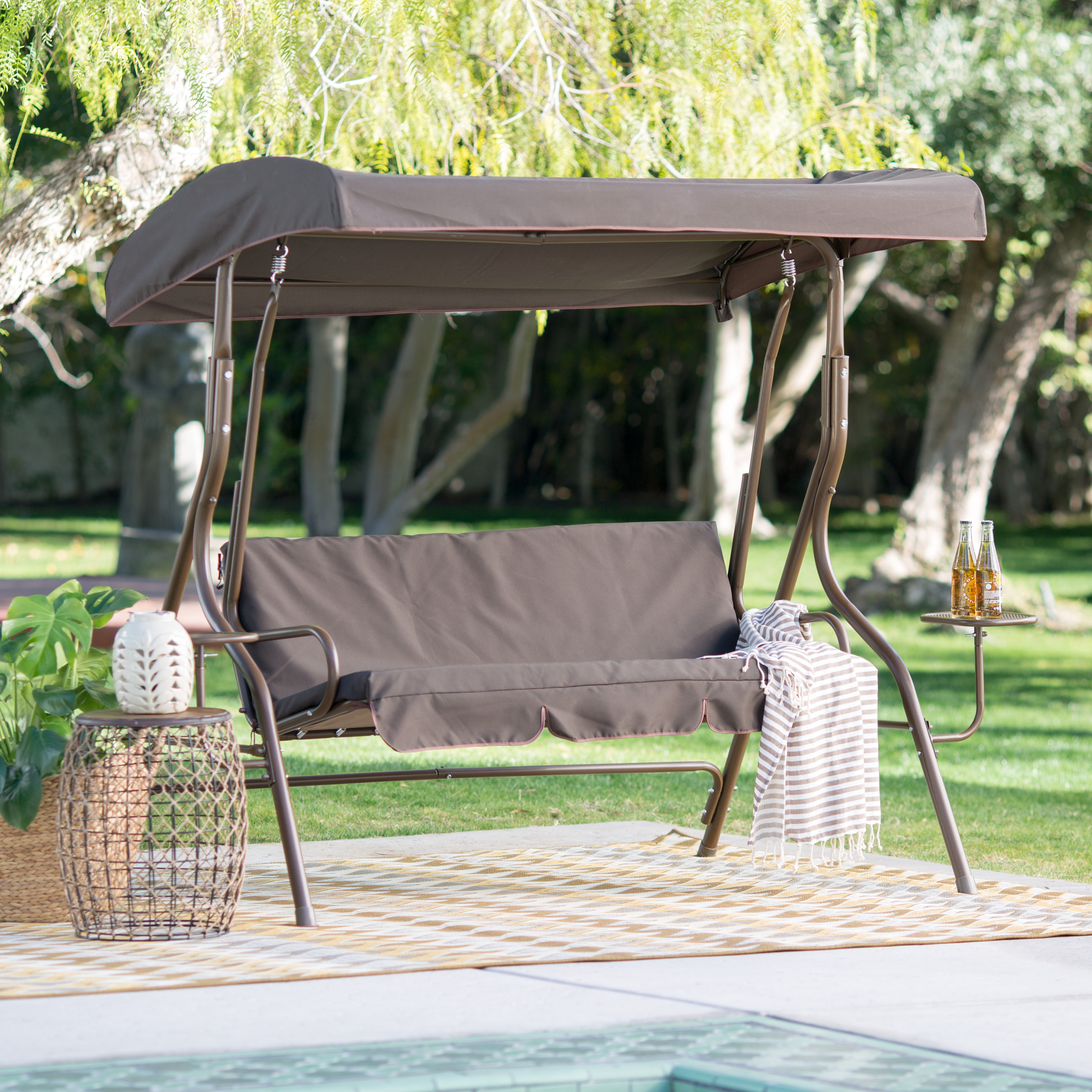 Patio swing with attached best sale side tables