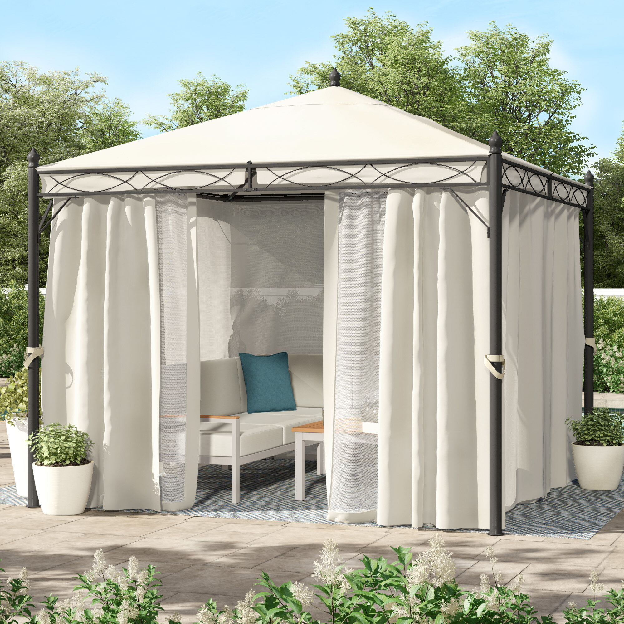 Dark Gray Steel Polyester Patio Gazebo