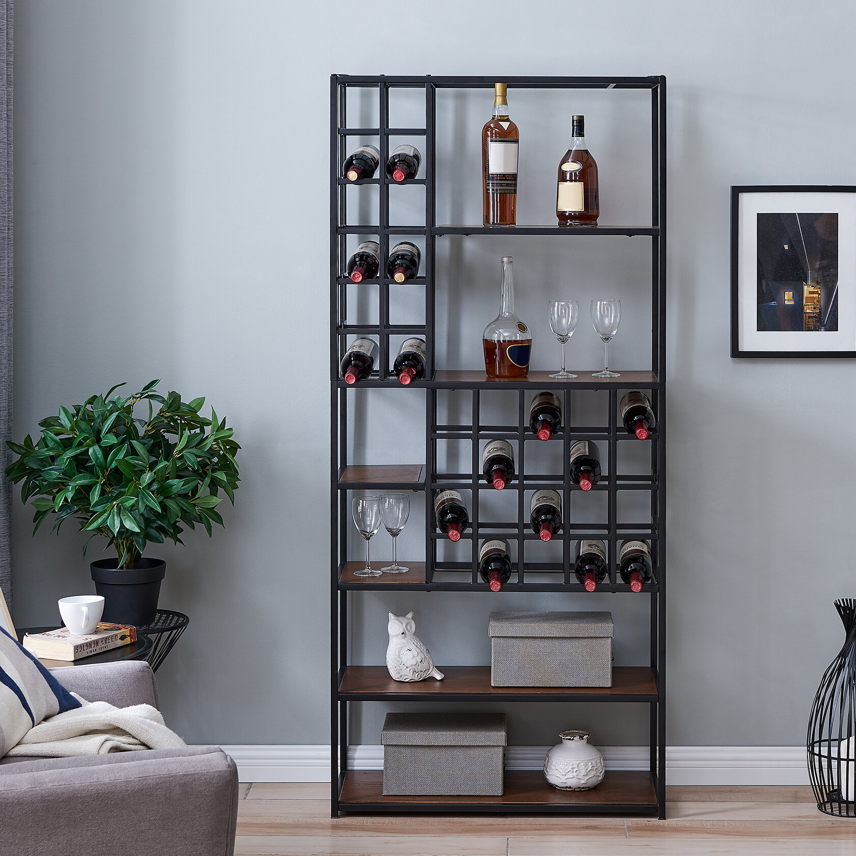 Dark Tobacco Metal Floor Wine Bottle Rack