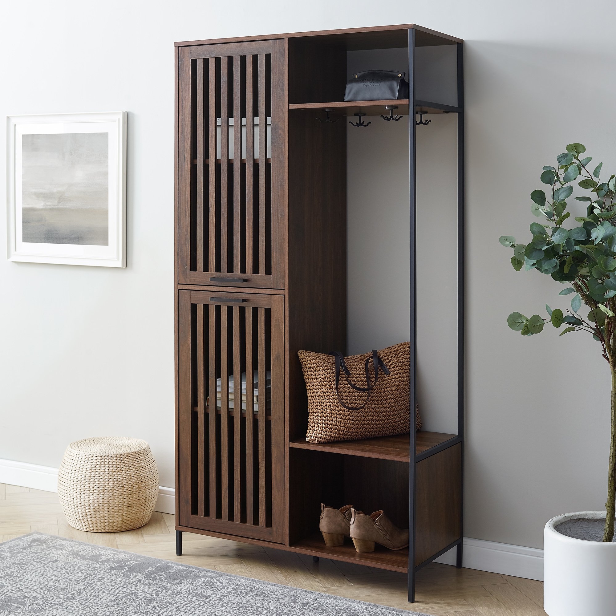Dark Walnut Manufactured Wood Hall Tree