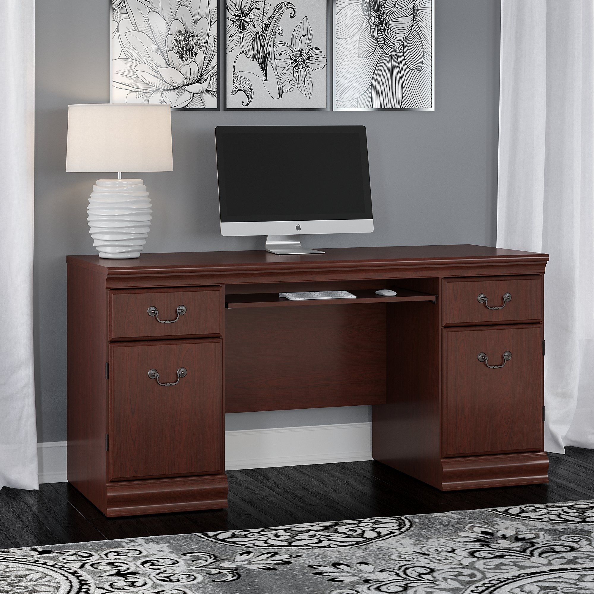 Dark Wood Elegant Credenza Computer Desk