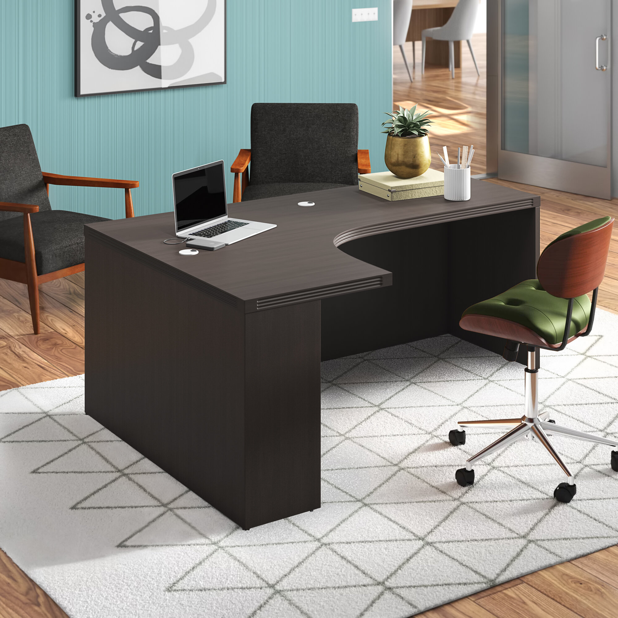 Dark Wood Full Corner Computer Desk