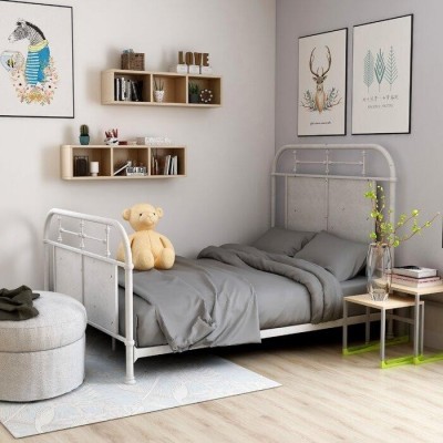 Distressed White Metal Queen Standard Bed